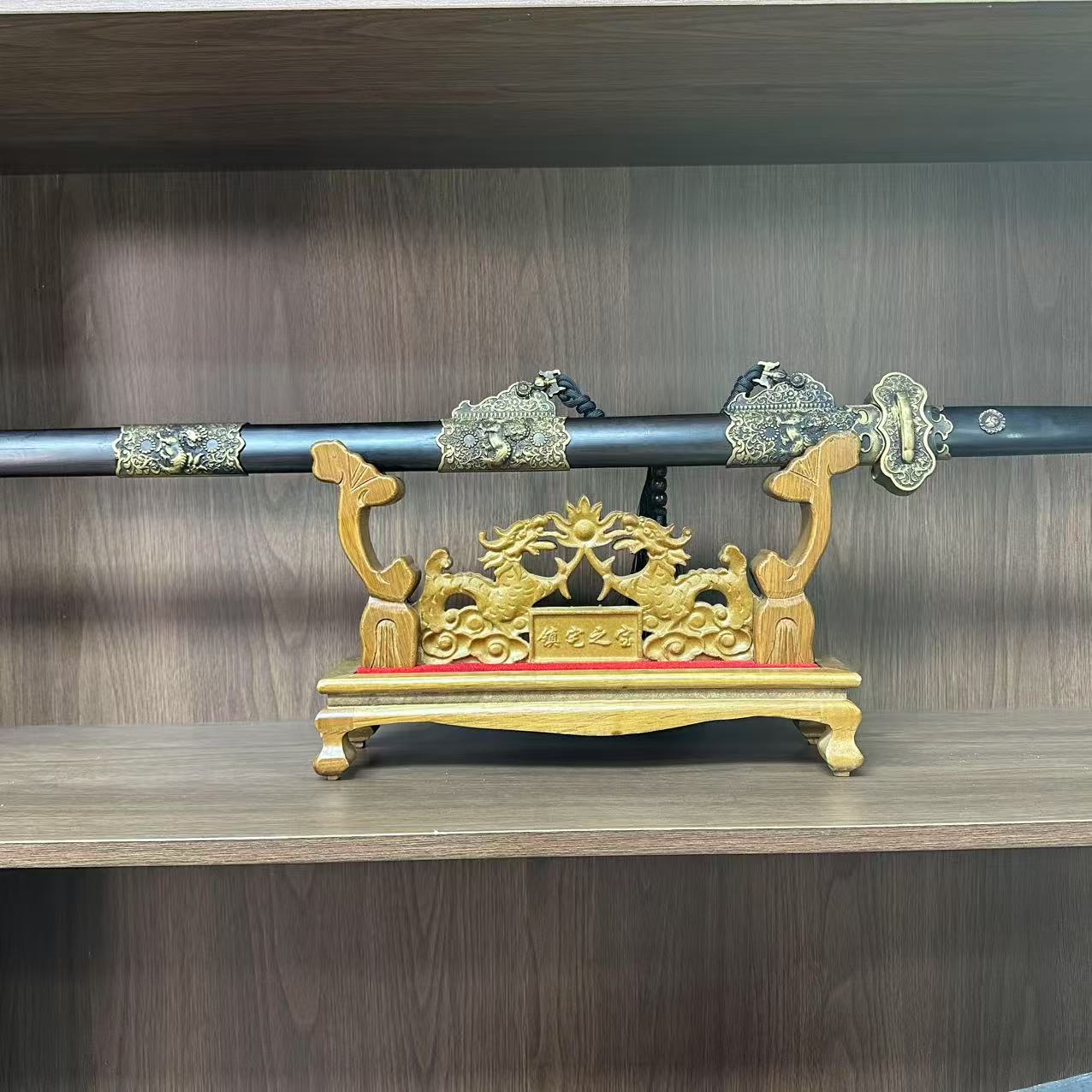 黑檀纯黄铜花纹钢麒麟唐刀