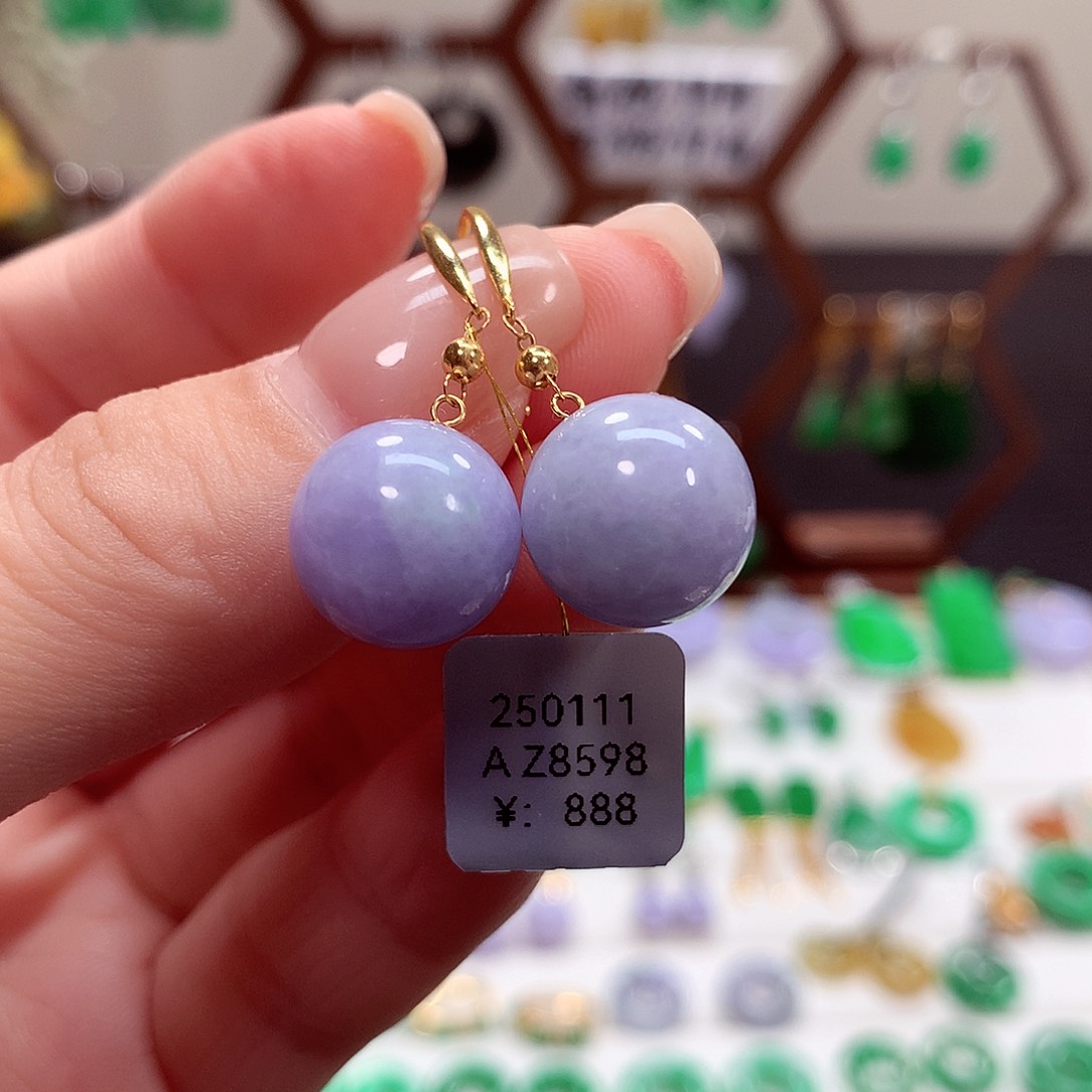 翡翠耳饰18K金镶嵌天然翡翠