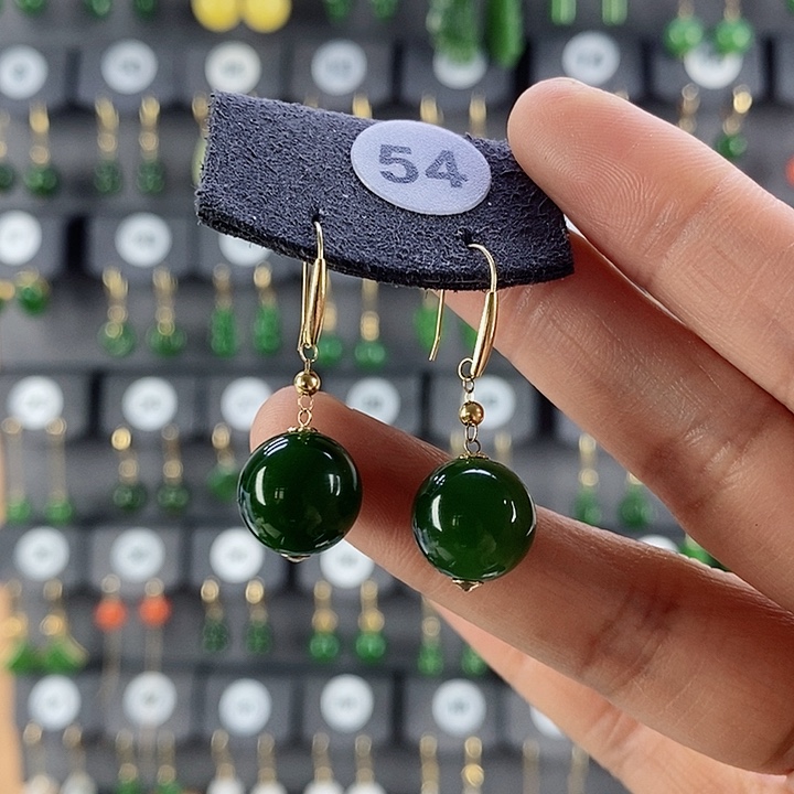 和田玉耳饰18K金镶嵌