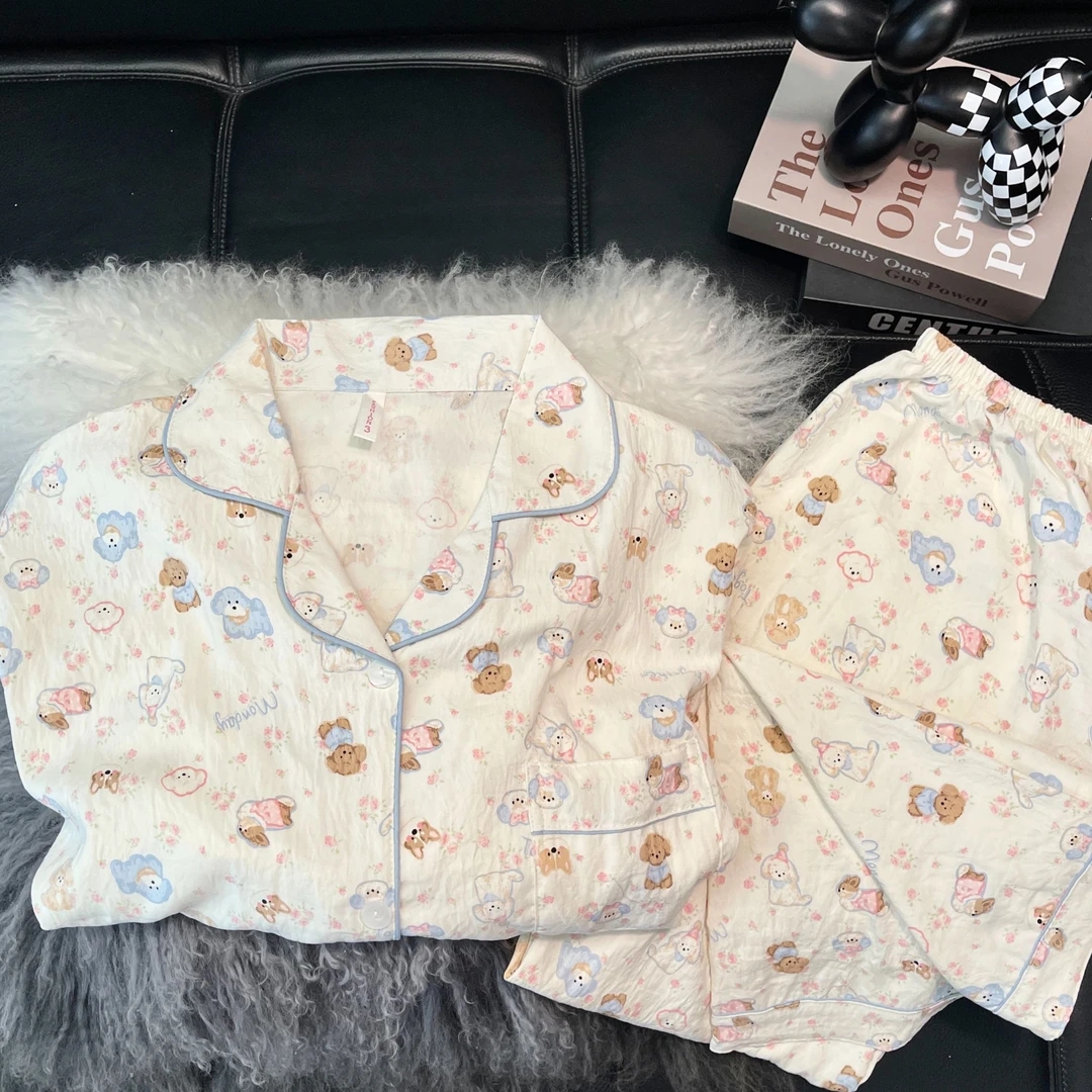 【卷毛小狗款】春秋季长袖长裤睡衣可爱小狗套装女可外穿家居服