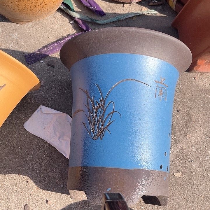 紫砂蓝色24.5花盆花盆