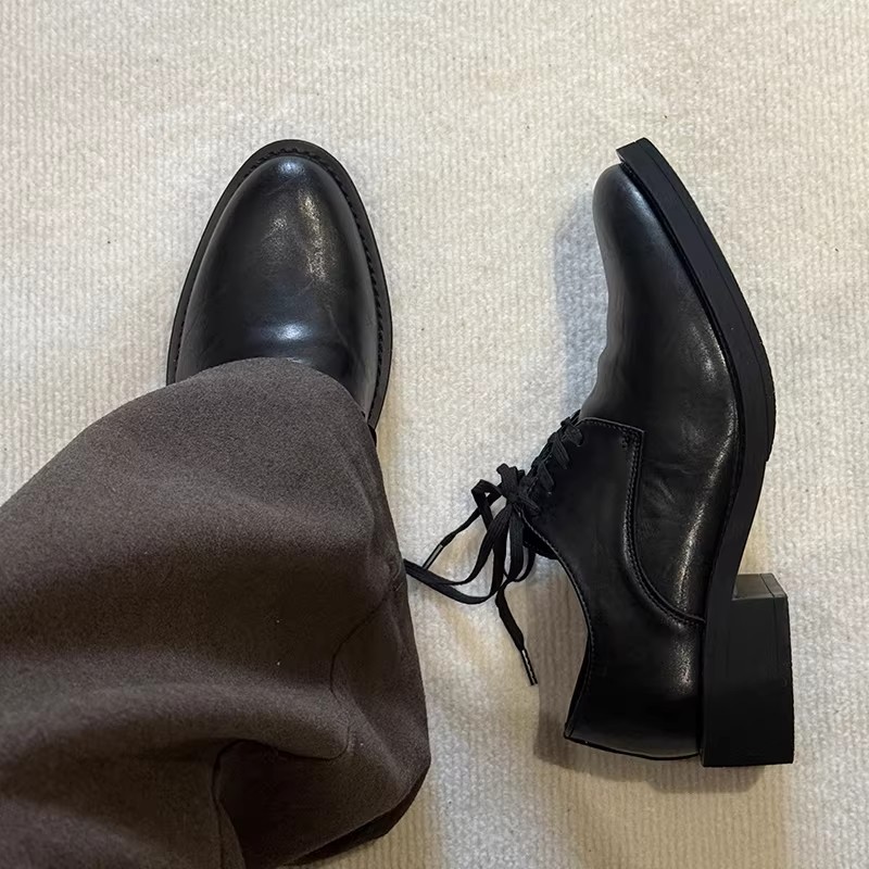FEILEISHEN尖头皮鞋男款德比鞋英伦内增高粗跟巫师鞋cleanfit潮鞋