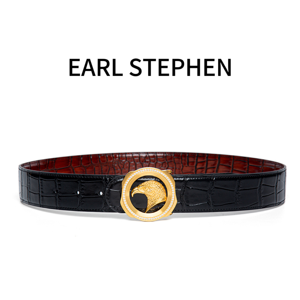 （聚宝盆老鹰扣）3.8宽史蒂芬聚宝盆老鹰扣搭配双面鳄鱼皮男士腰带