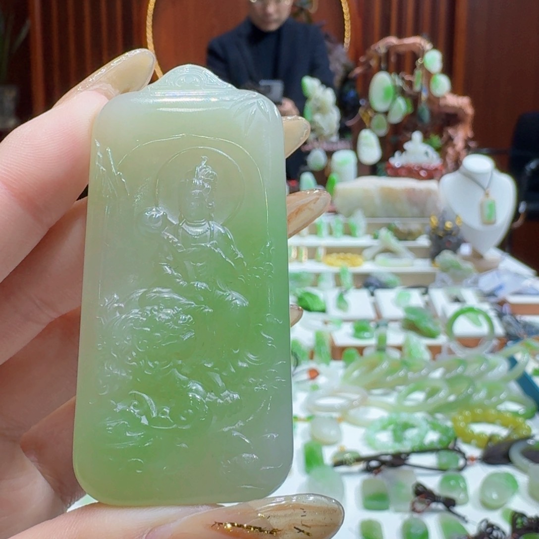 和田玉翠青文殊未镶嵌