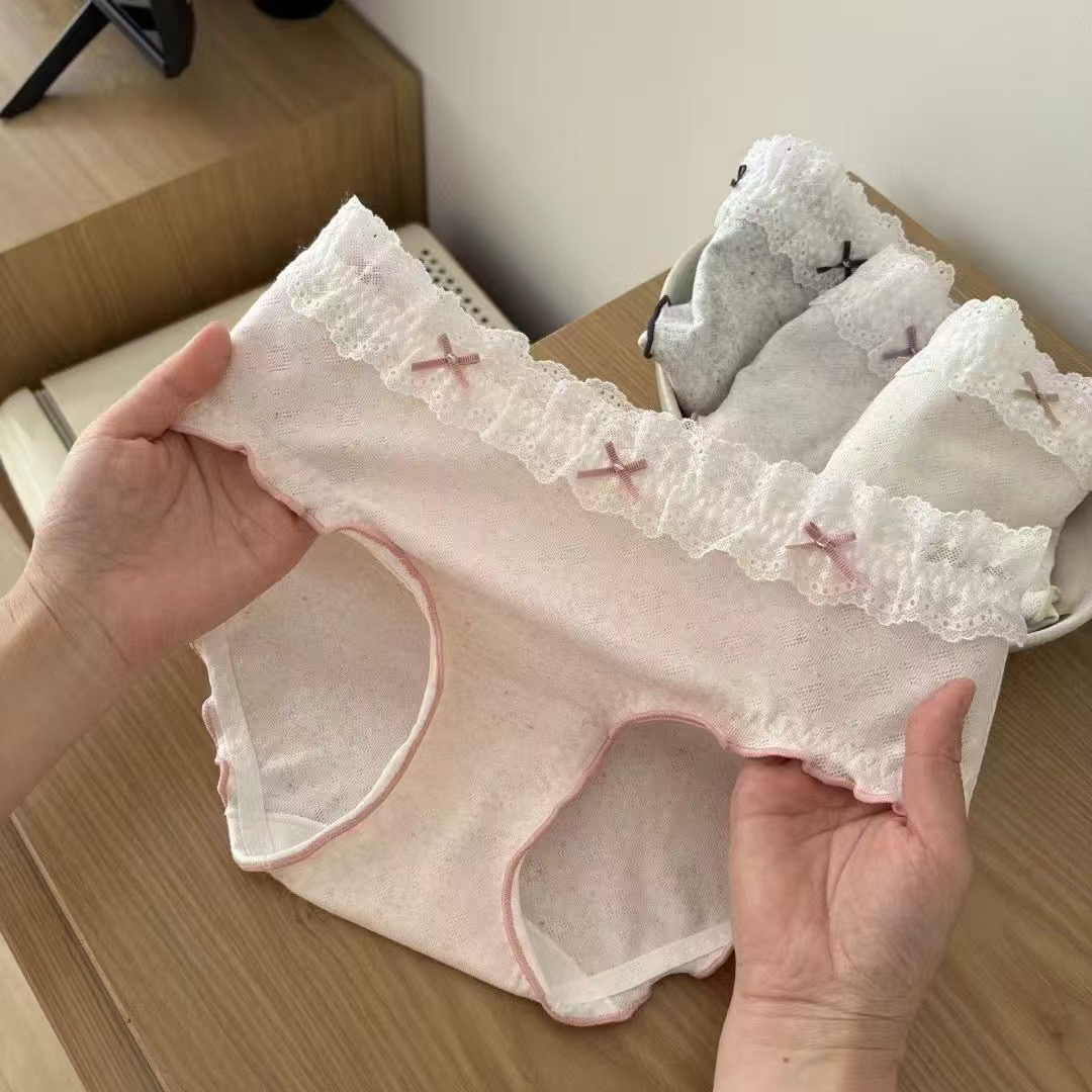 孙老板家彩纱蝴蝶结纯欲提花中腰内裤舒适透气