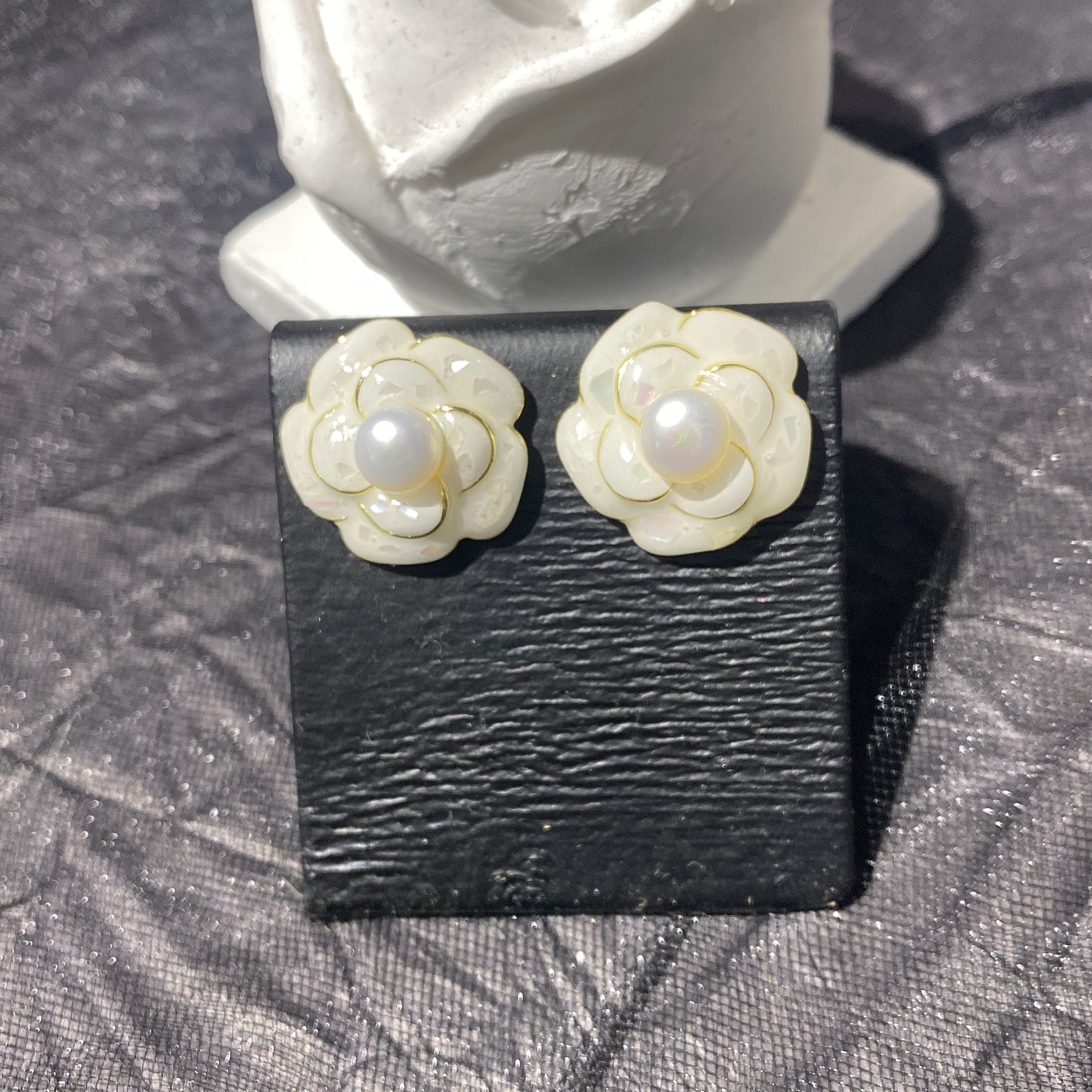 合金仿珍珠耳饰 【白色恋人】白玫瑰法式浪漫小香风珍珠耳钉