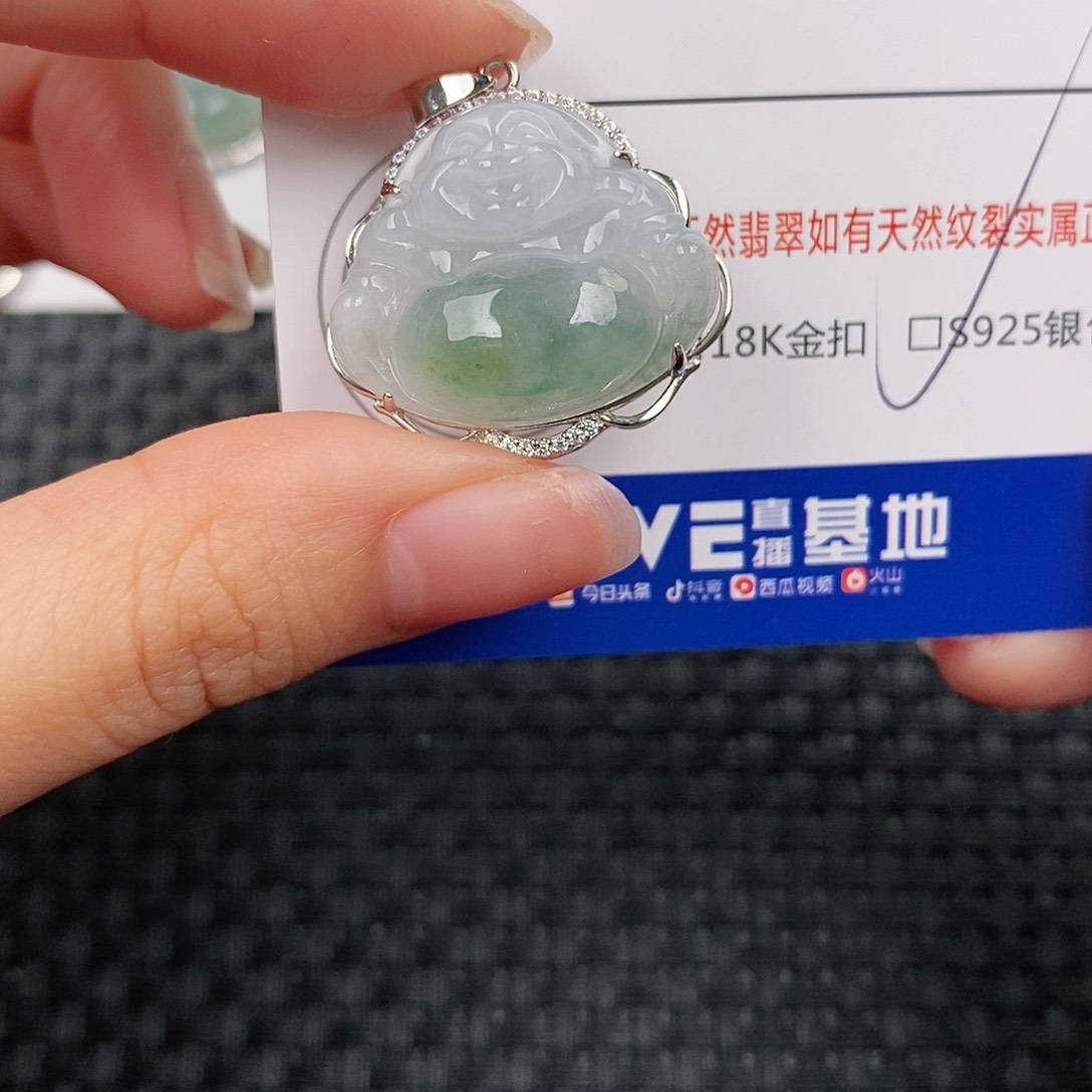 颈饰银S925镶嵌翡翠佛公