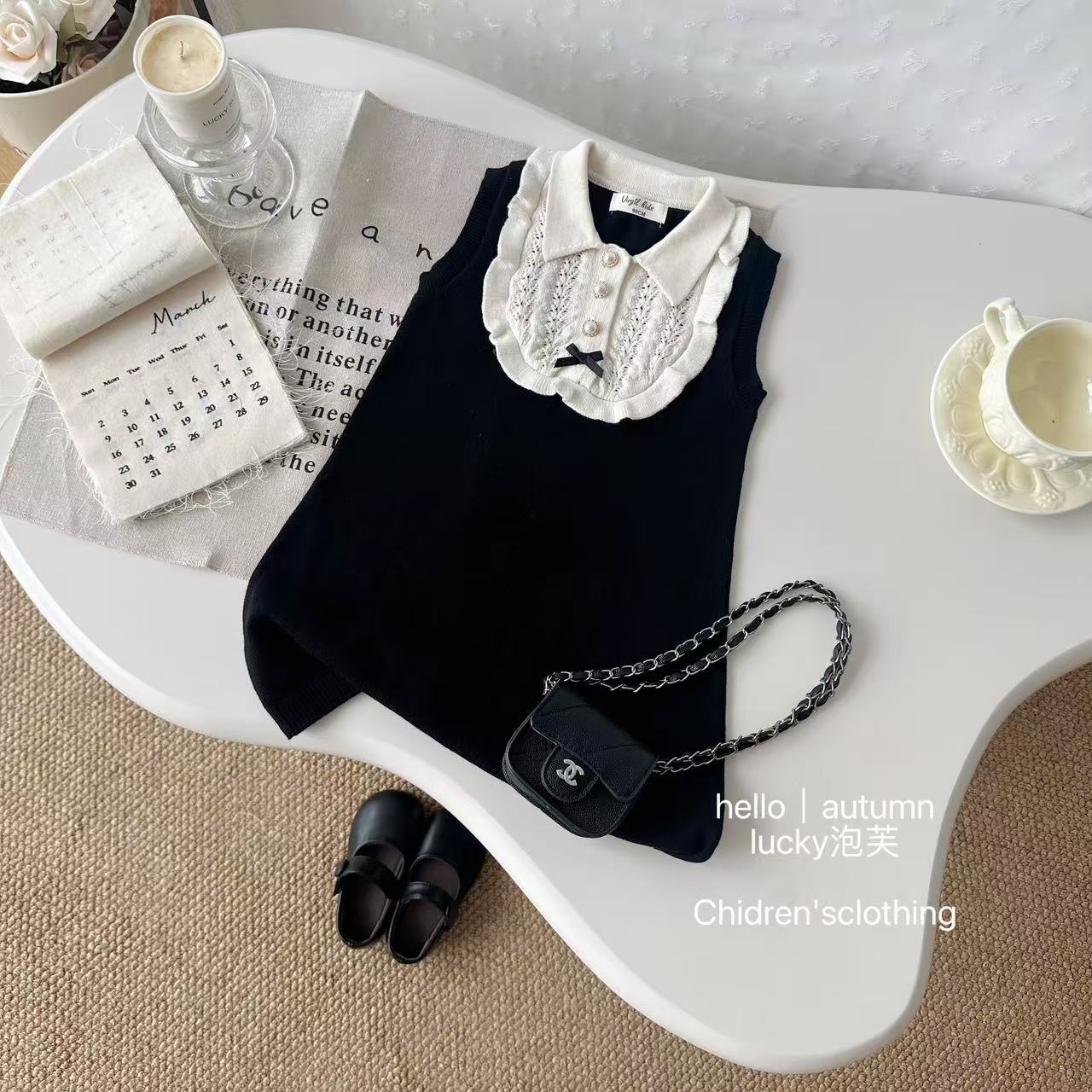 【实体现现】小香风！女童花边领毛衣裙洋气时髦女宝宝赫本风连衣裙