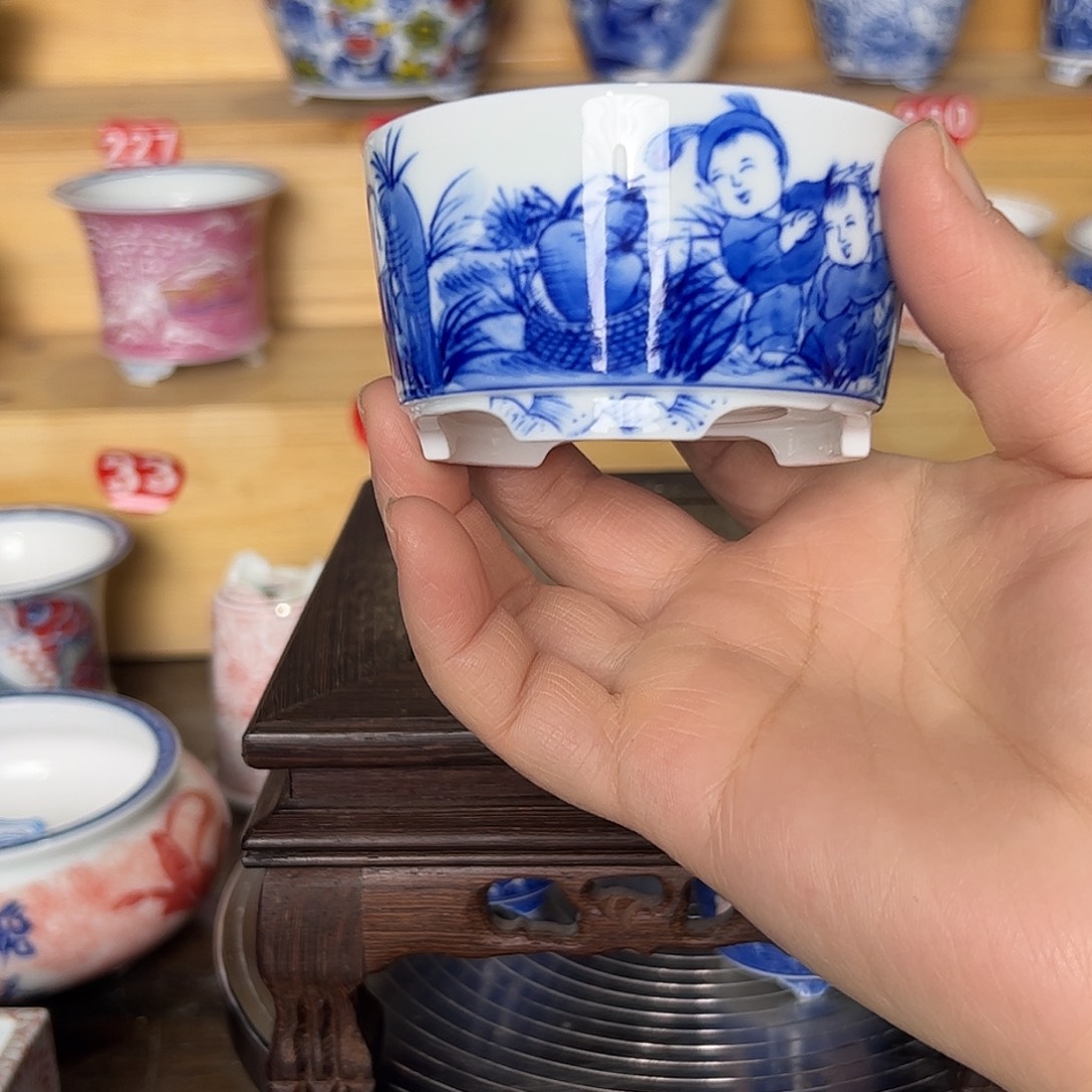 蔡***。墨奈手绘陶瓷花盆内口高