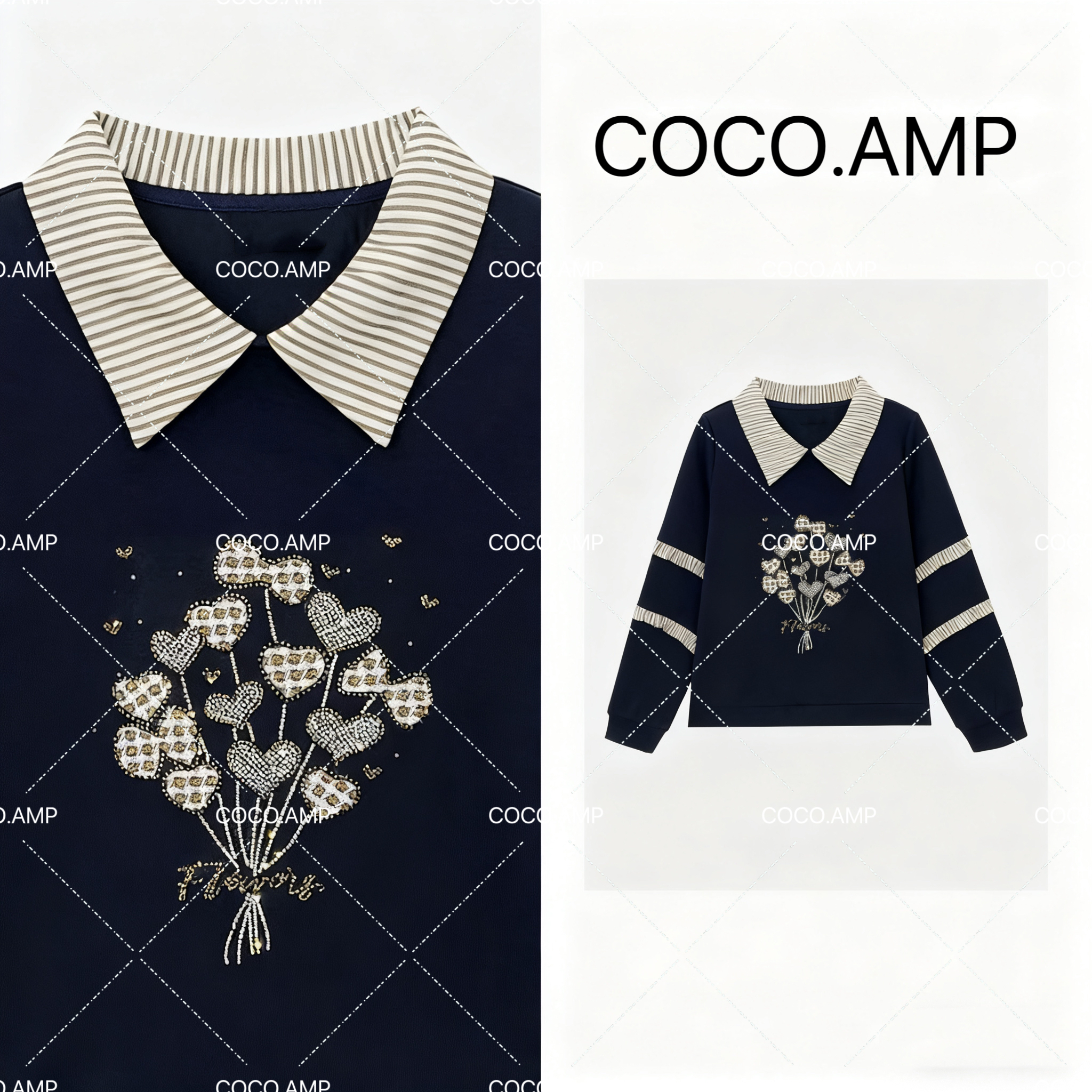 COCO-B602时尚新款秋冬高级感女拼接重工爱心减龄显瘦长袖卫衣