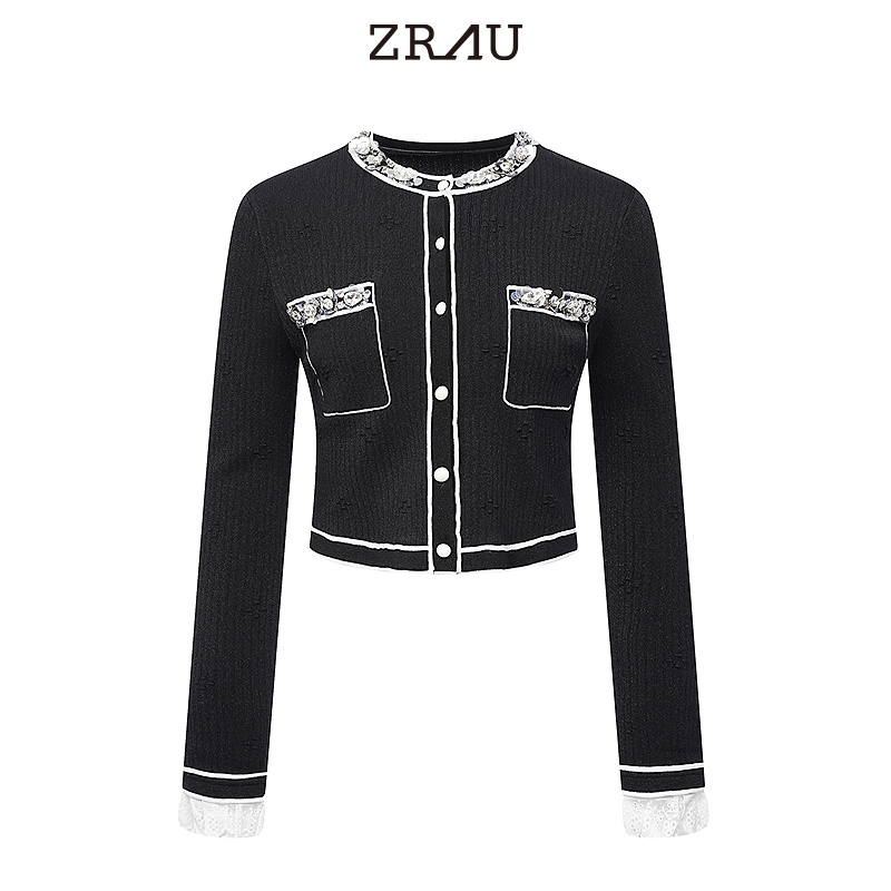 ZRAU轻柔精致感珠片花卉显瘦开衫Z1241M0028