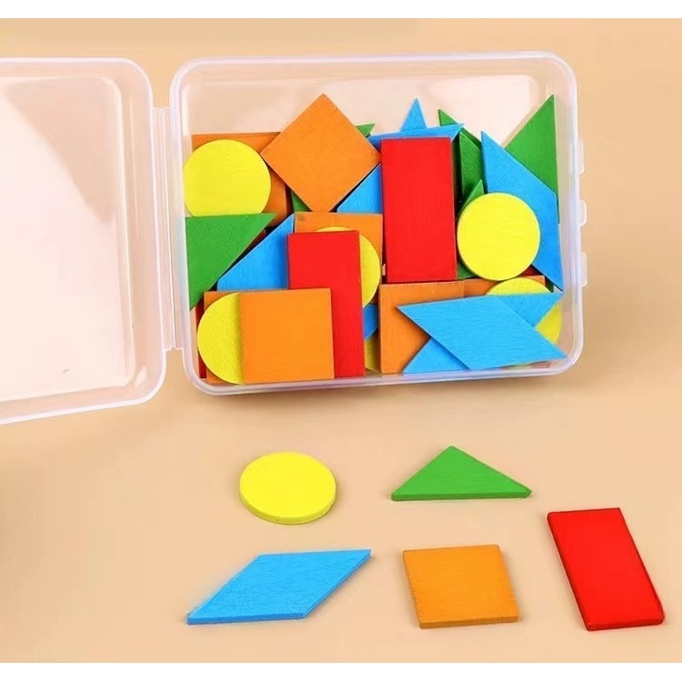 新款小学木质几何片学生教具(款式不挑)(一组2盒)Z1178