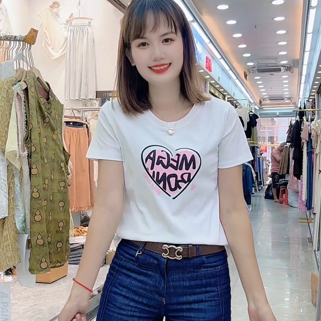 0611（美姿）爱心图新款短袖显瘦时尚洋气圆领印花ins女装百搭休闲