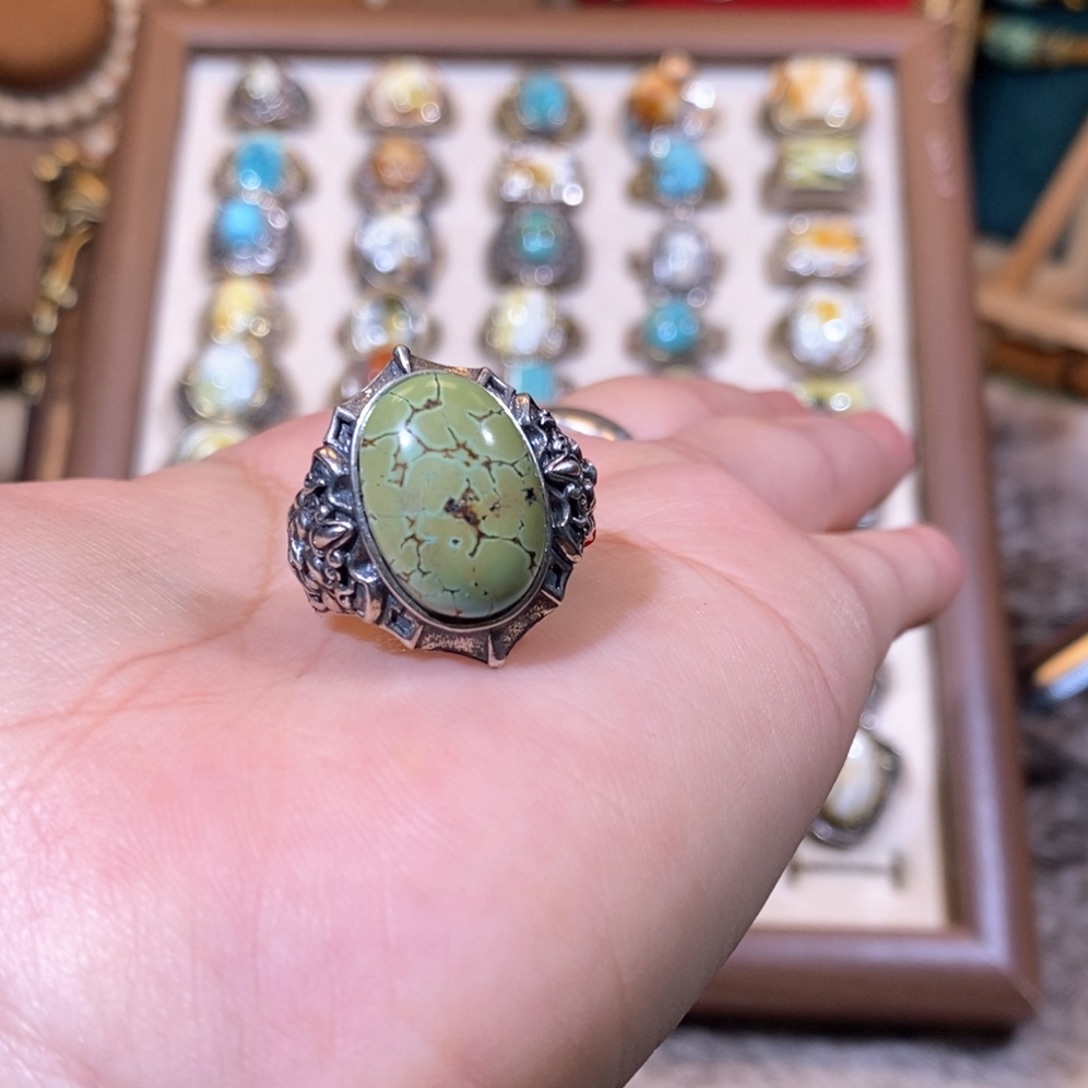 绿松石戒指银S925镶嵌洗****星戒指