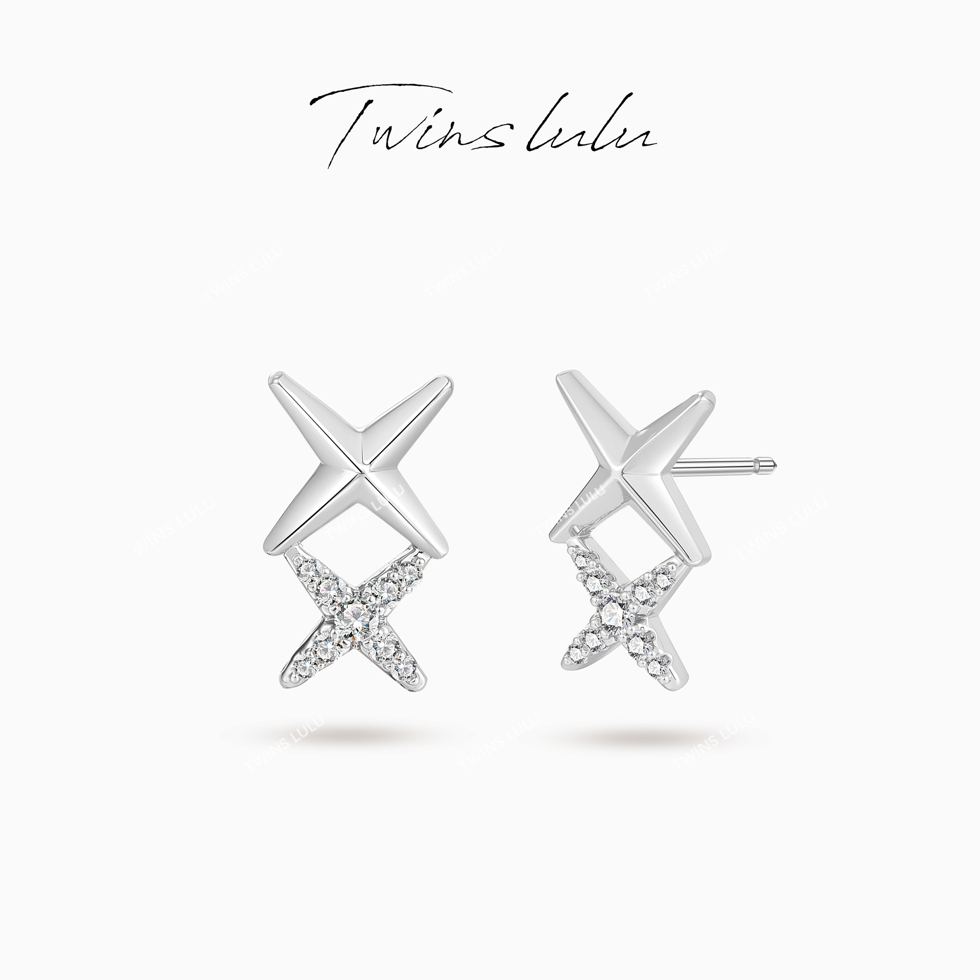 TWINS LULU镀K金 小众双交叉耳环女款TSL2982