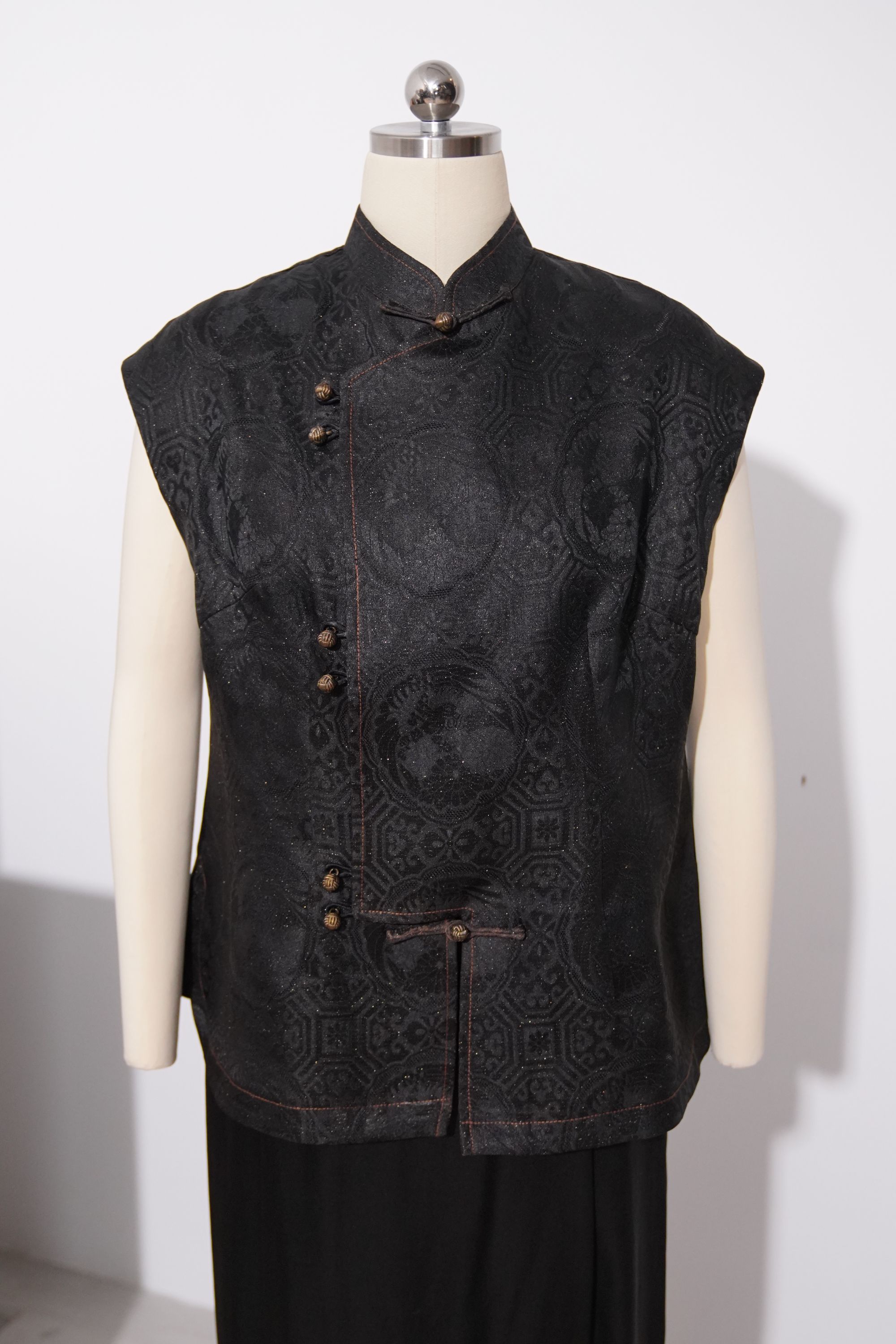 香云纱织金绞罗盘扣新中式马甲