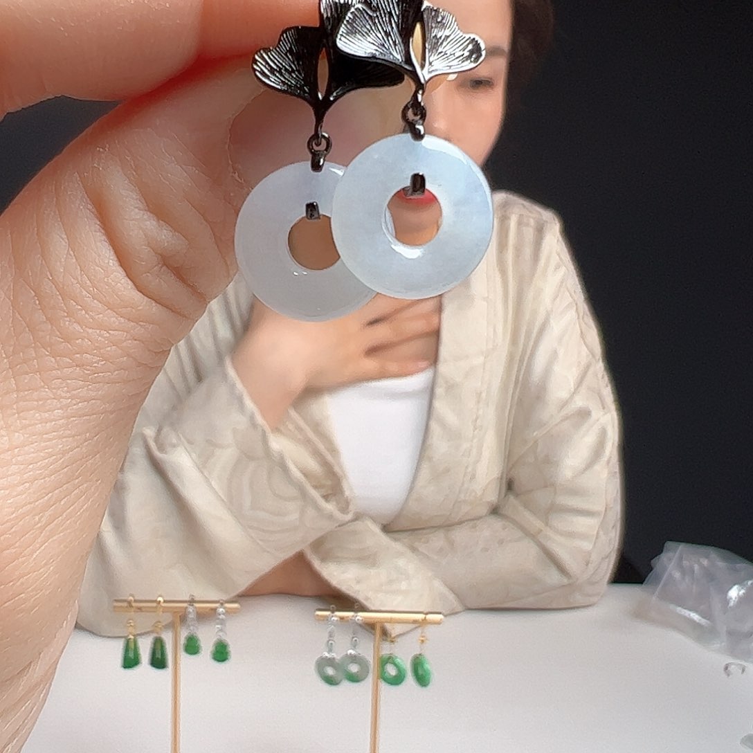 翡翠银S925镶嵌耳饰天然翡翠