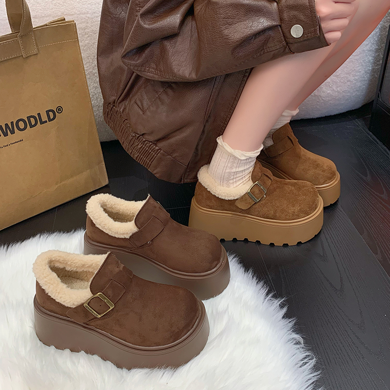 7CM秋冬磨砂复古棉鞋小个子厚底增高勃肯鞋女2025新款一蹬女鞋