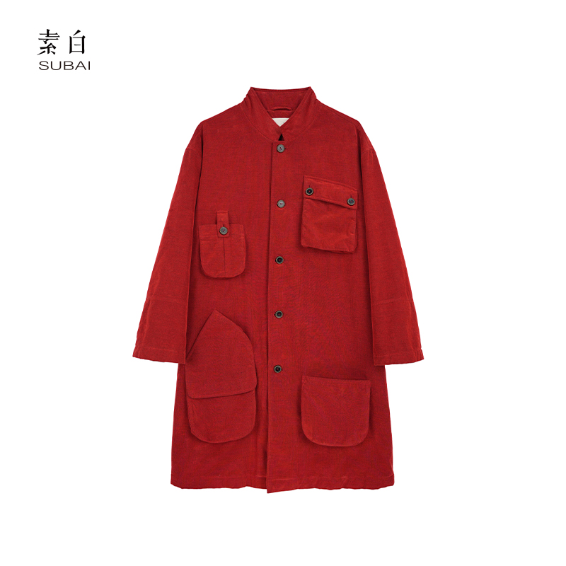 素白灯芯绒【赤热】F02193工装廓形宽松单排扣多口袋加厚保暖棉服