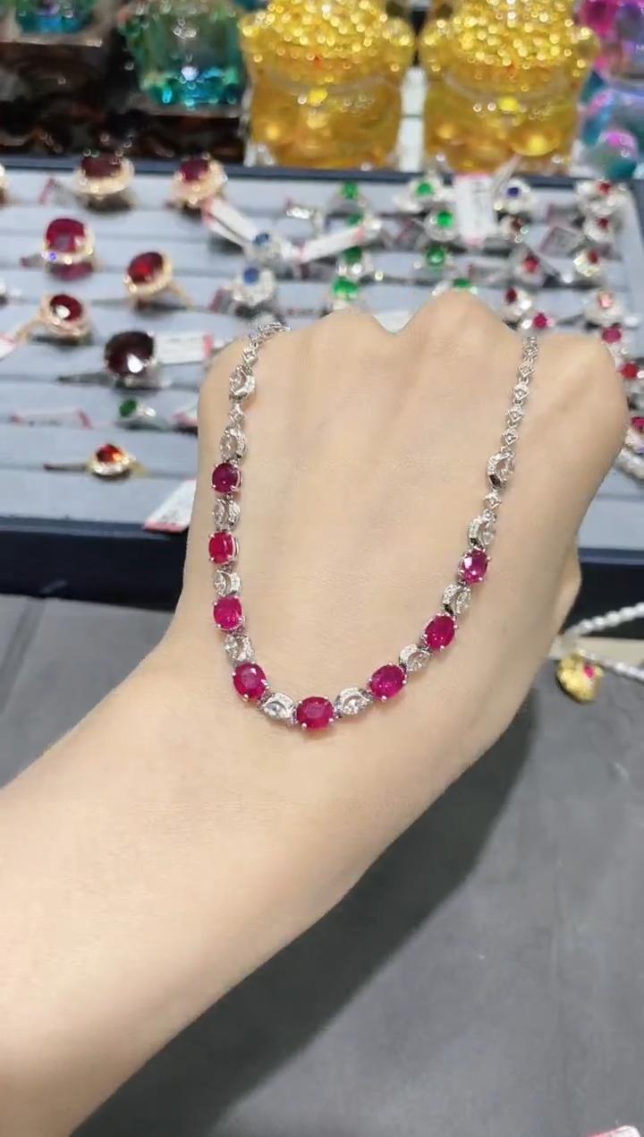 18K金镶嵌天然红宝石项链套链