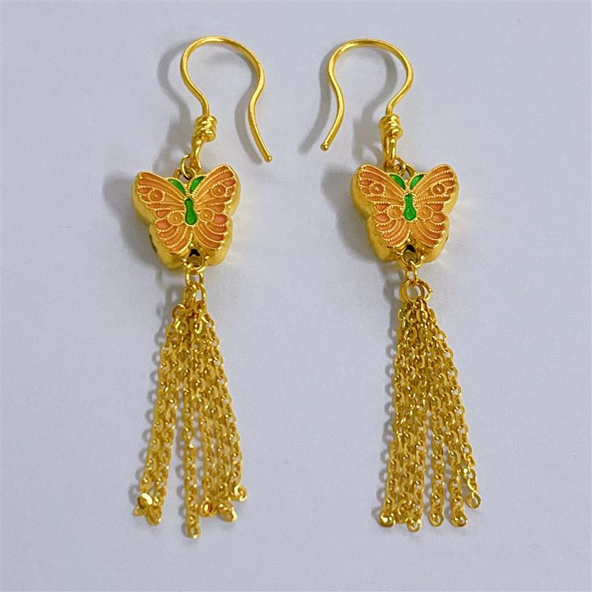 福满圆珠宝3 足金999投资金 流苏蝴蝶耳钩