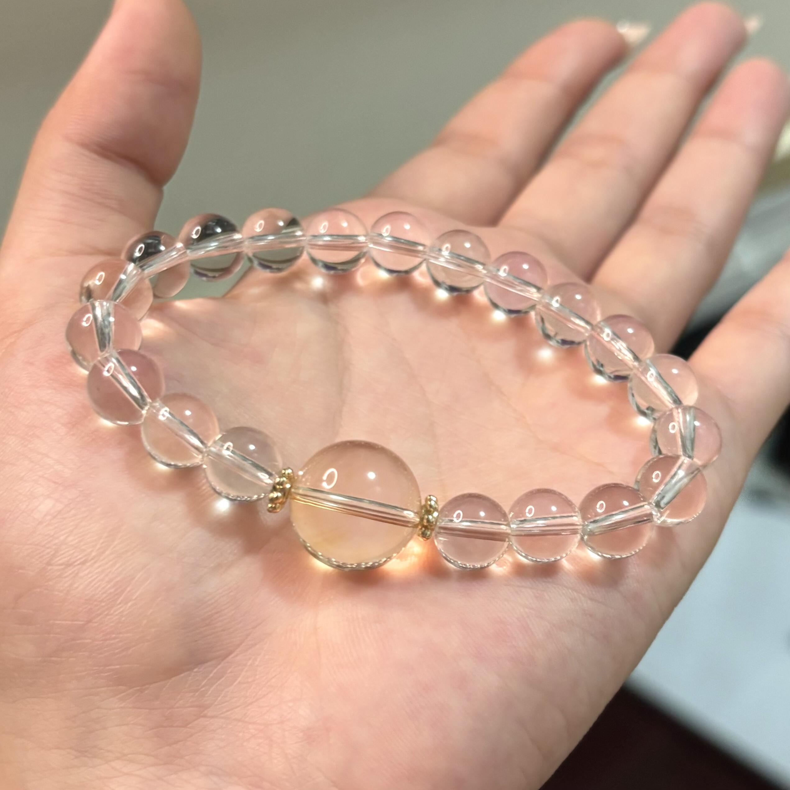 水晶手链 双A白水净水级别黄水顶珠款
