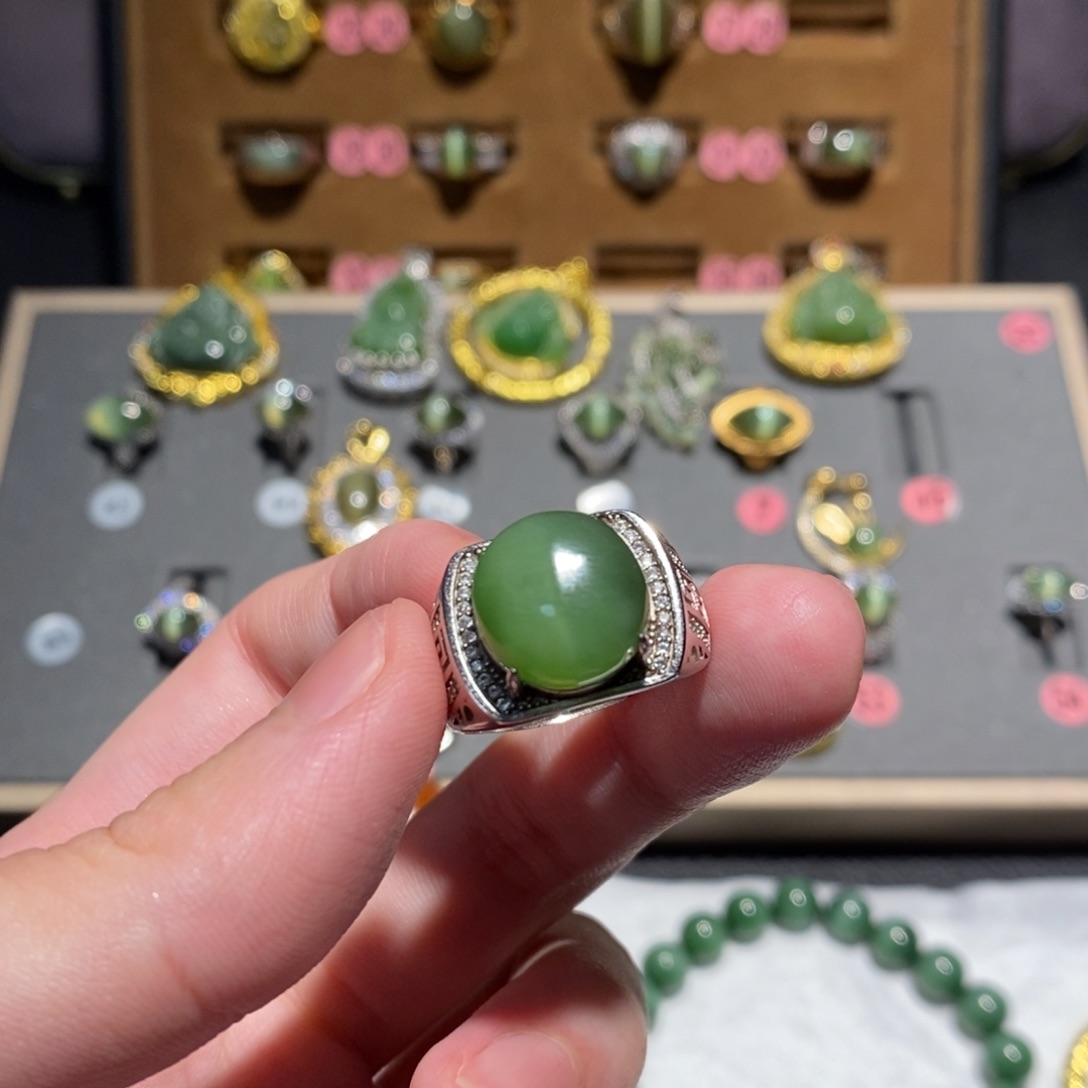 和田玉银S925镶嵌戒指