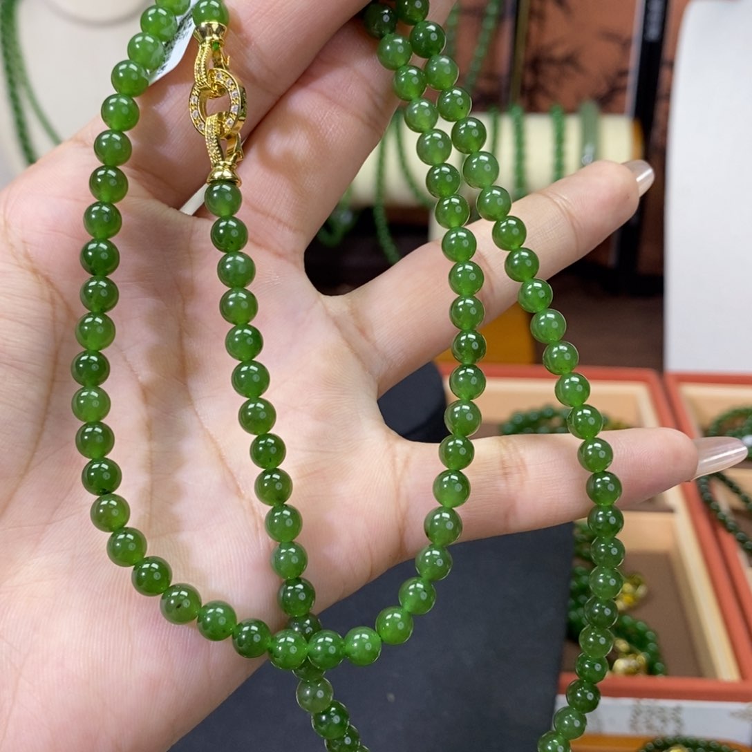 和田玉（碧玉）颈饰未镶嵌辣5毛衣链微黑