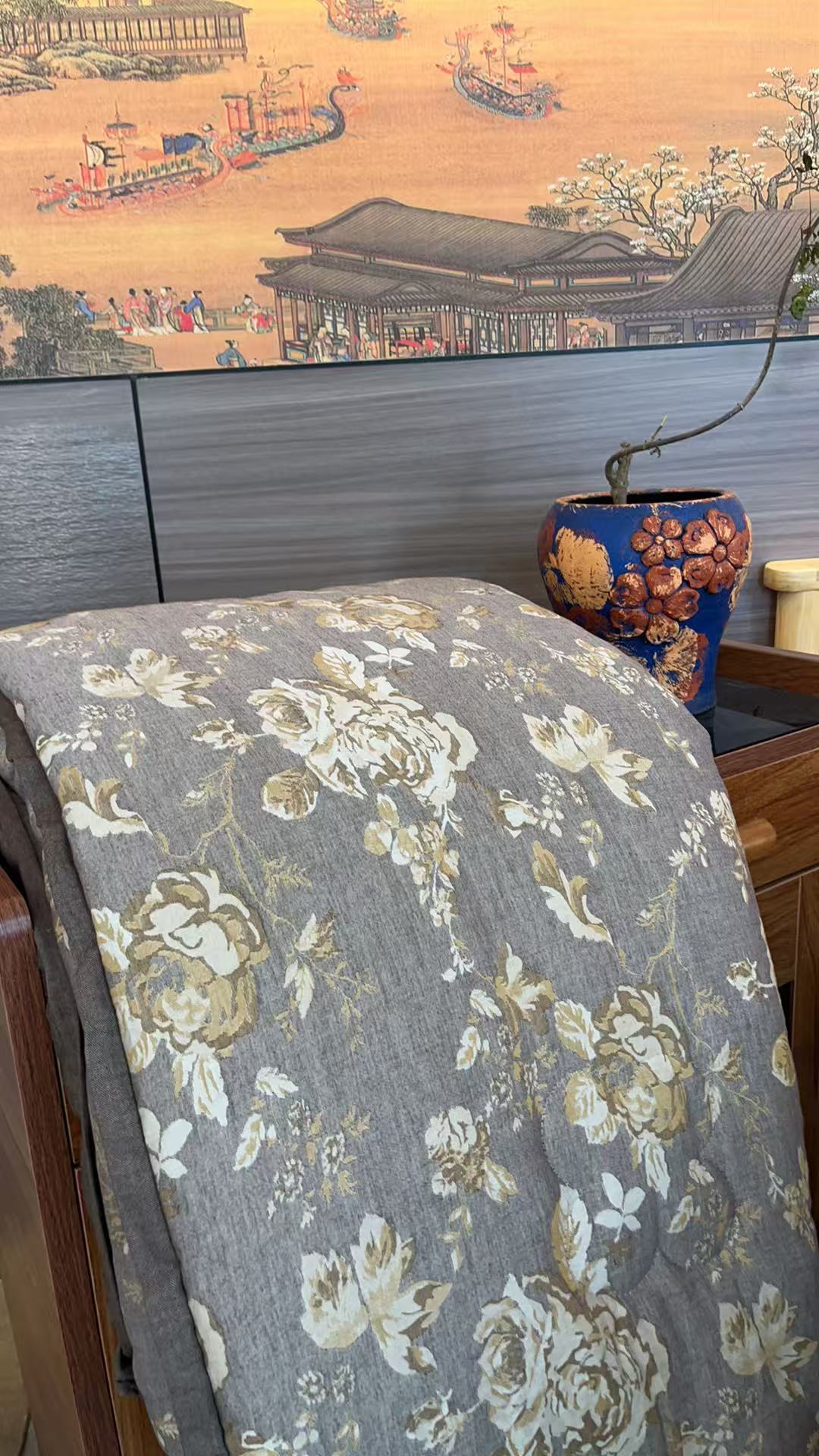 【DADONG· 花韵瓷情被】200*230麻被轻奢多功能被可机洗