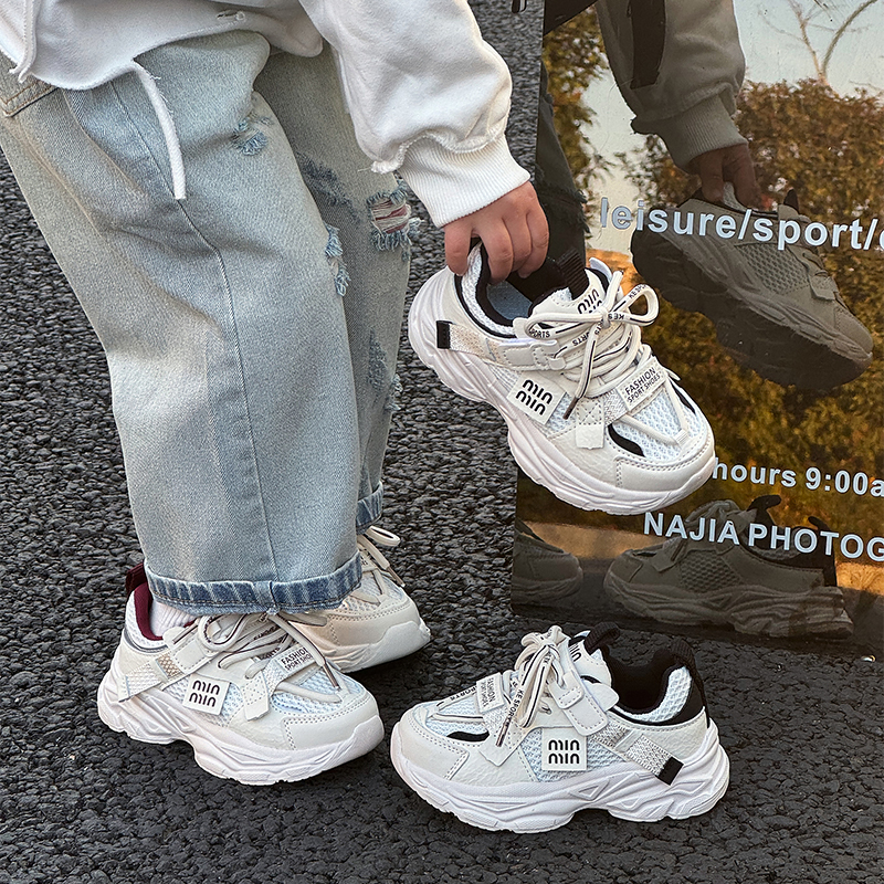 儿童运动鞋2025春季新款女童透气网鞋男童休闲百塔老爹鞋学生鞋子