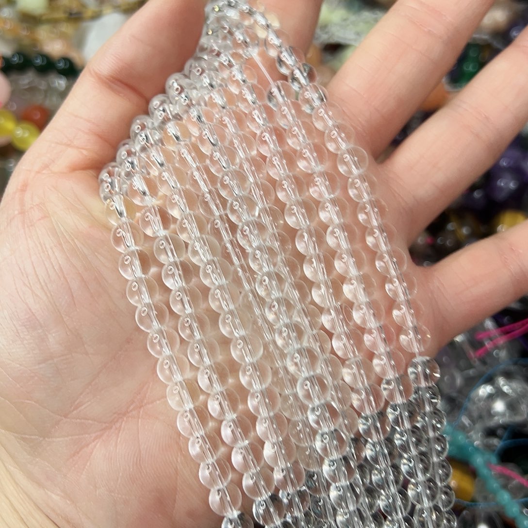 玛瑙/玉髓未镶嵌珠宝半成品，卡6压电白水晶隔珠2条