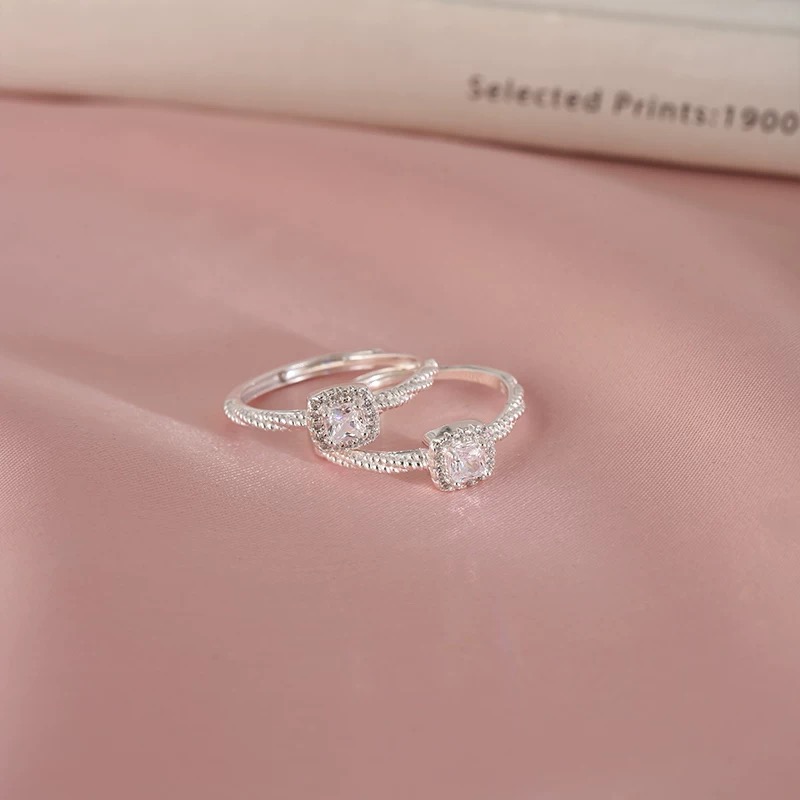 通体  999足银同款 K199爆闪方糖戒指活口