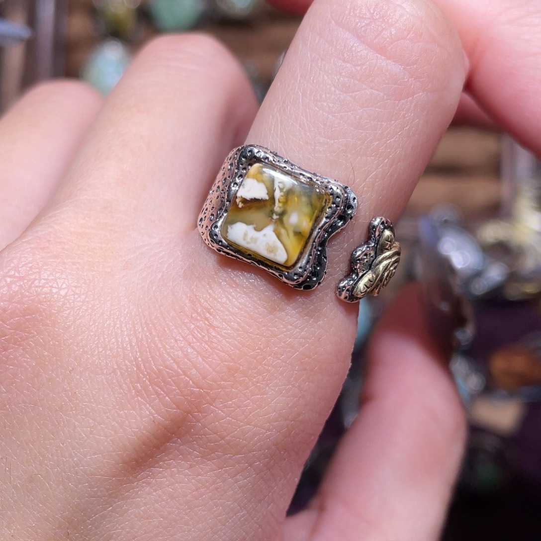琥珀银S925镶嵌戒指