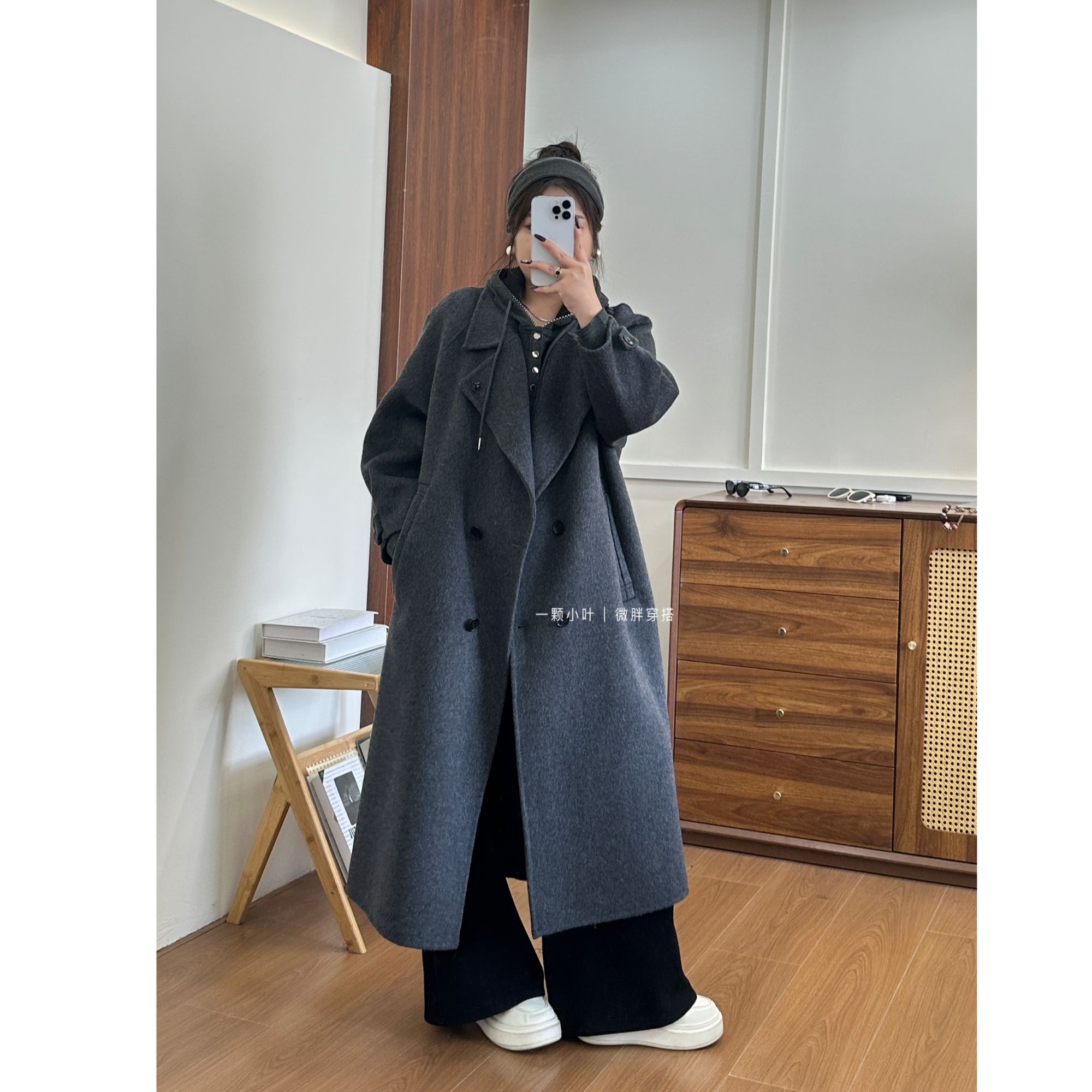 【一颗小叶】冬季大版微胖大翻领双面羊毛长款外套宽松显瘦333