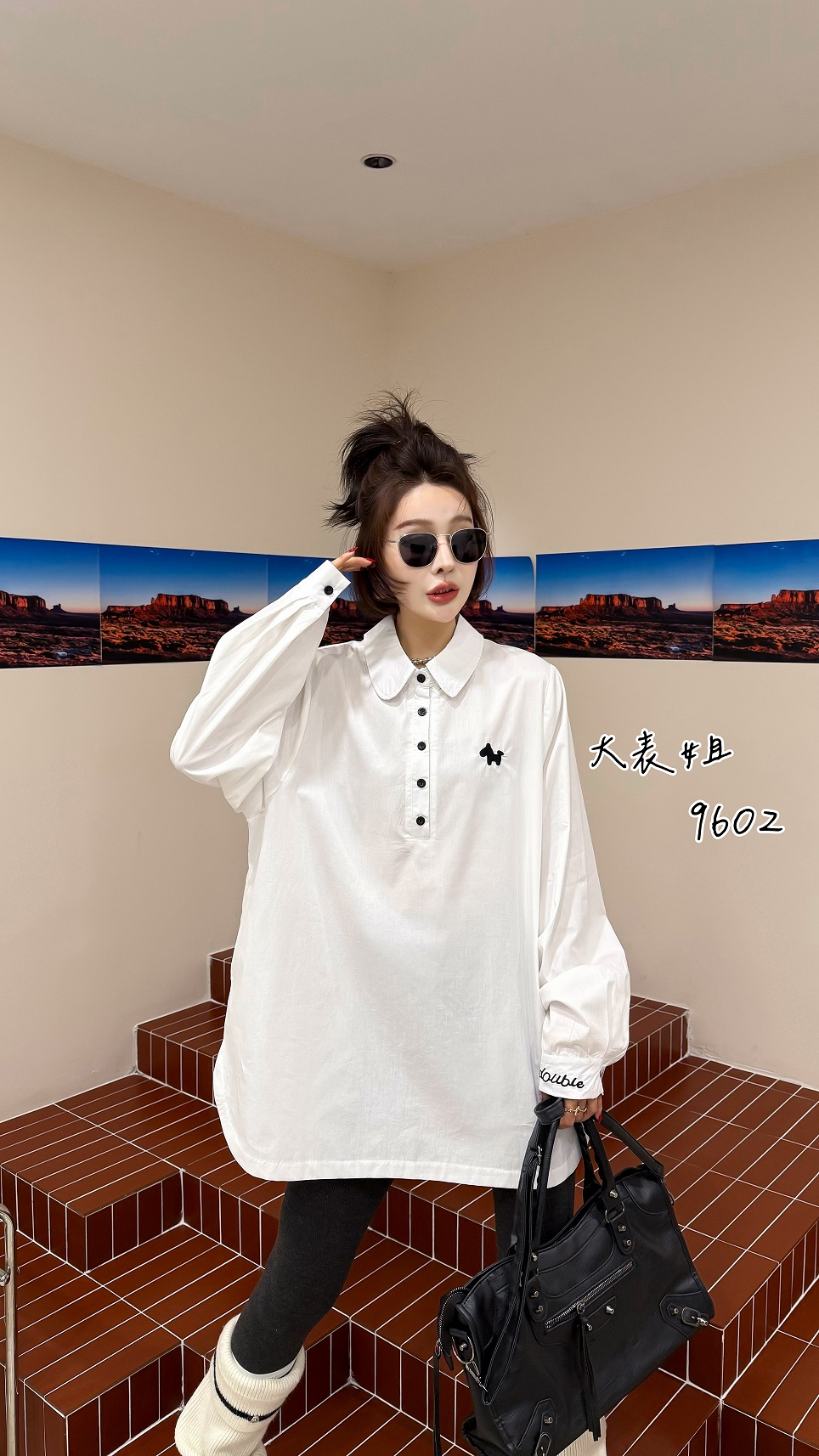 9602超大码欧货卡通小马翻领衬衫女新款气质中长款显瘦长袖上衣