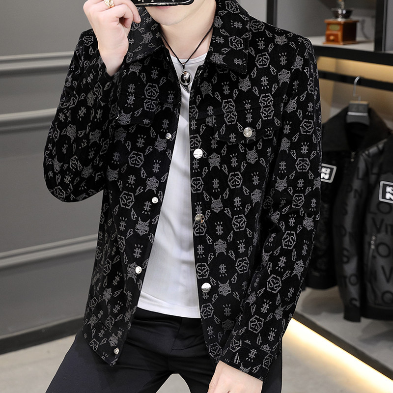 男士新款外套秋季韩版时尚潮流个性印花上衣服时尚百搭夹克外套