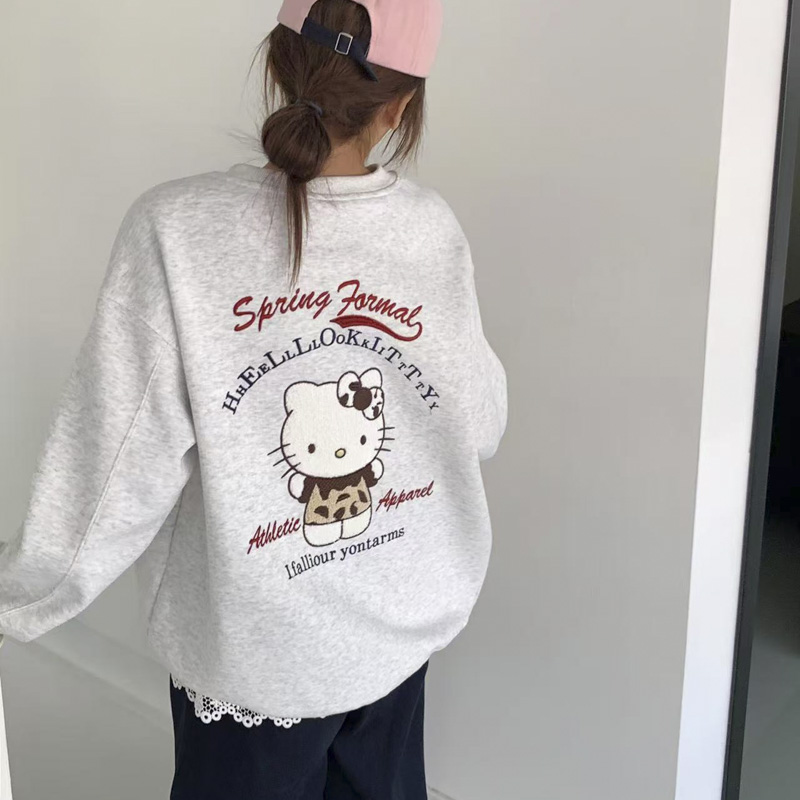 「超乎想象」豹纹卡通重工毛巾刺绣大版套头无帽圆领2025早春新品