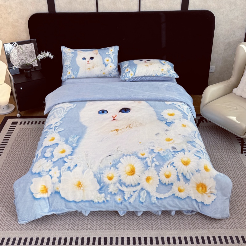 秋冬季5D立体印花牛奶绒四件套加厚双面绒被套加绒保暖绒被罩床单