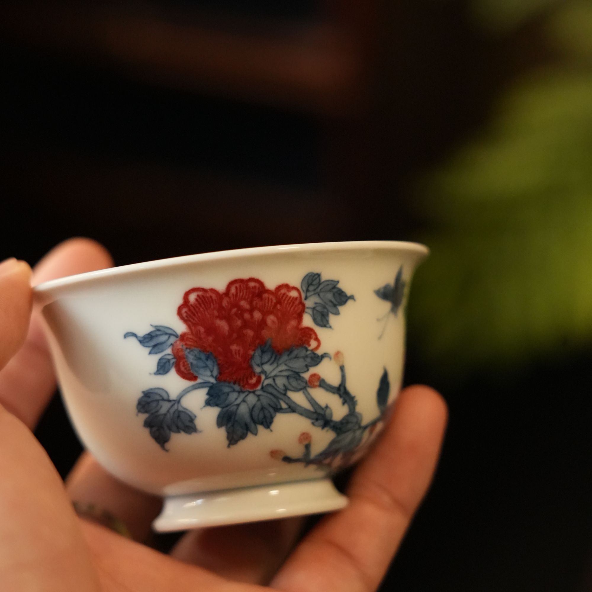 【雲梦】逸君堂-釉里红牡丹撇口杯