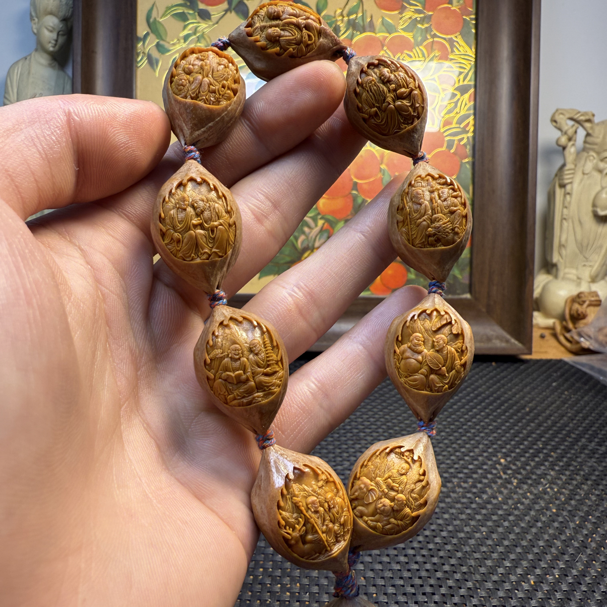 橄榄核雕超短圆精工十八罗汉手串梅林铁核