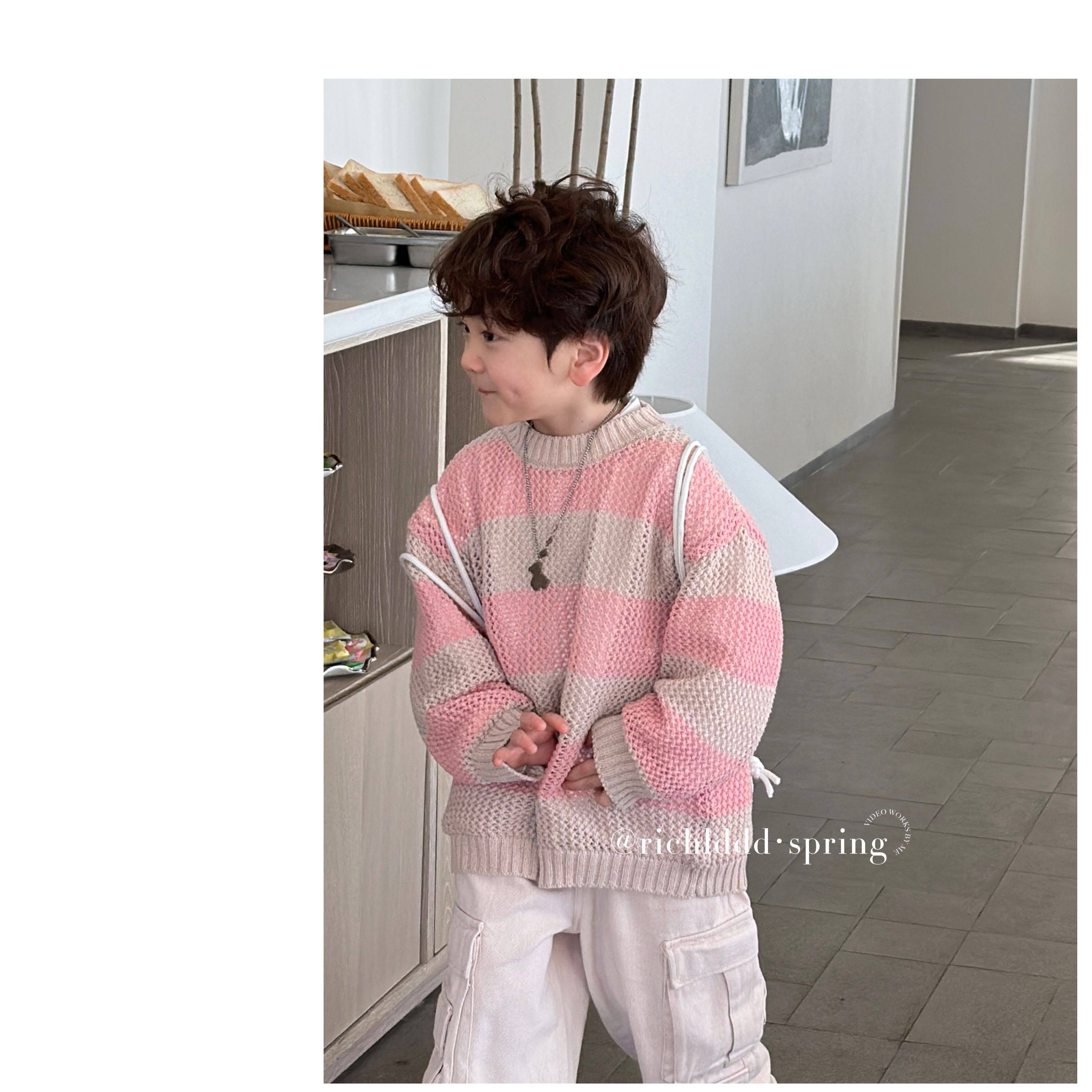 特价No退换【春日多巴胺】2024春定染粉色纱线条纹毛衣87073