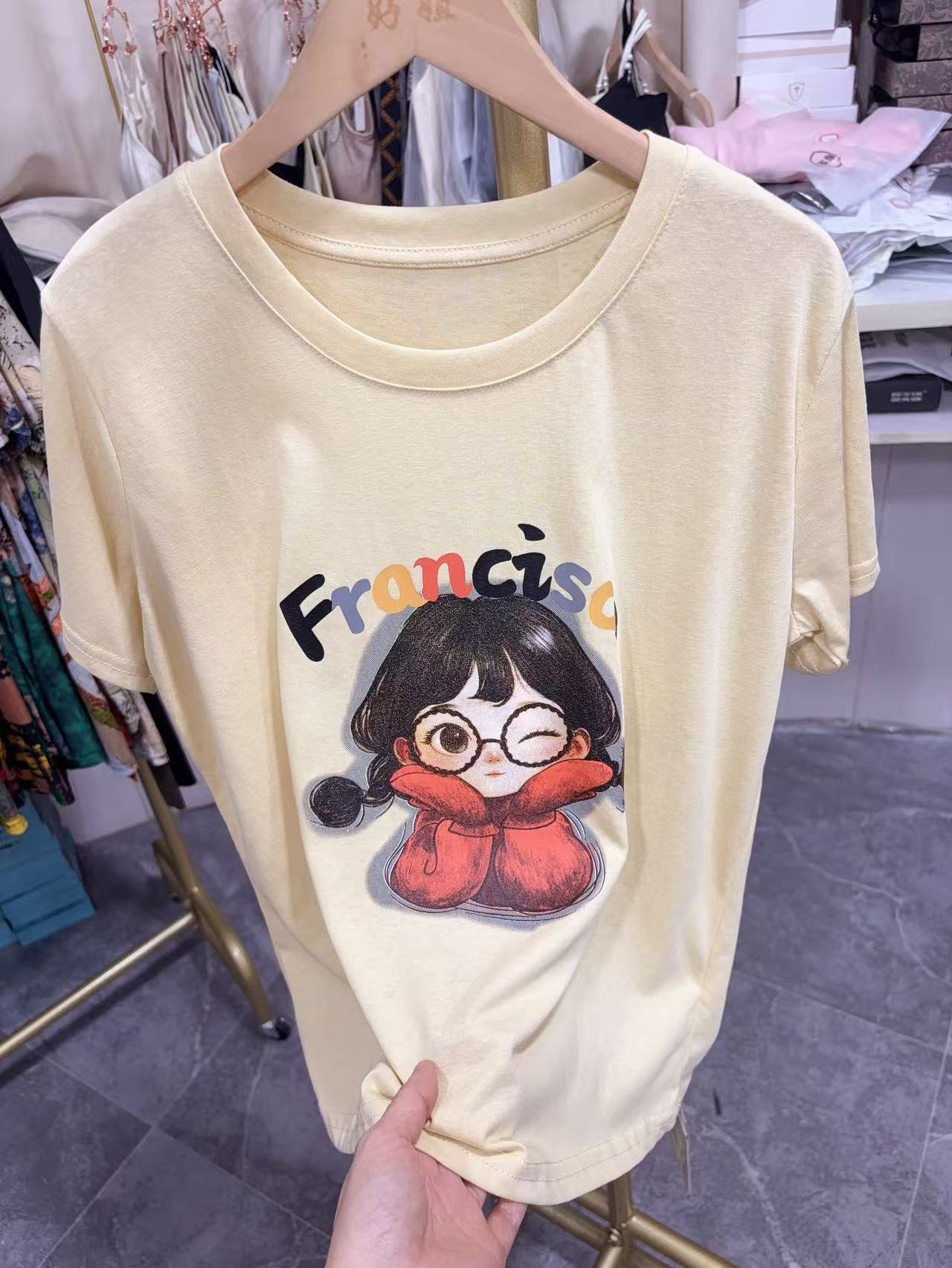 A2800黄FR眼镜女孩印花时尚T恤