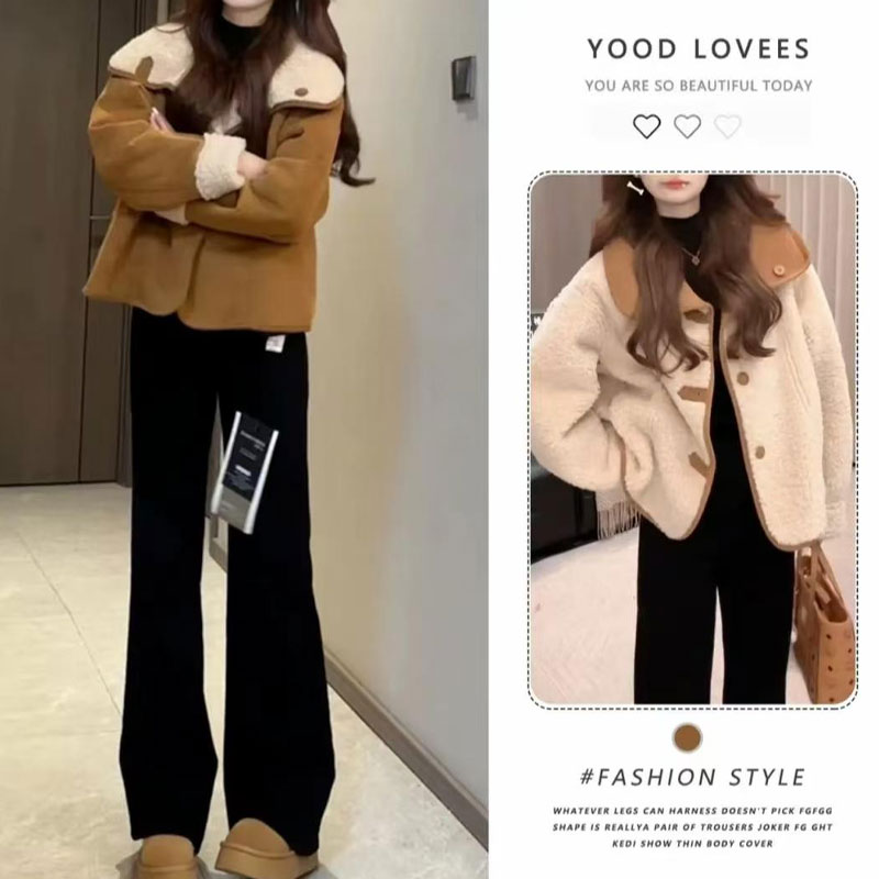 两面穿新款百搭外套冬季时尚高级加厚麂皮保暖简约翻领休闲女外套