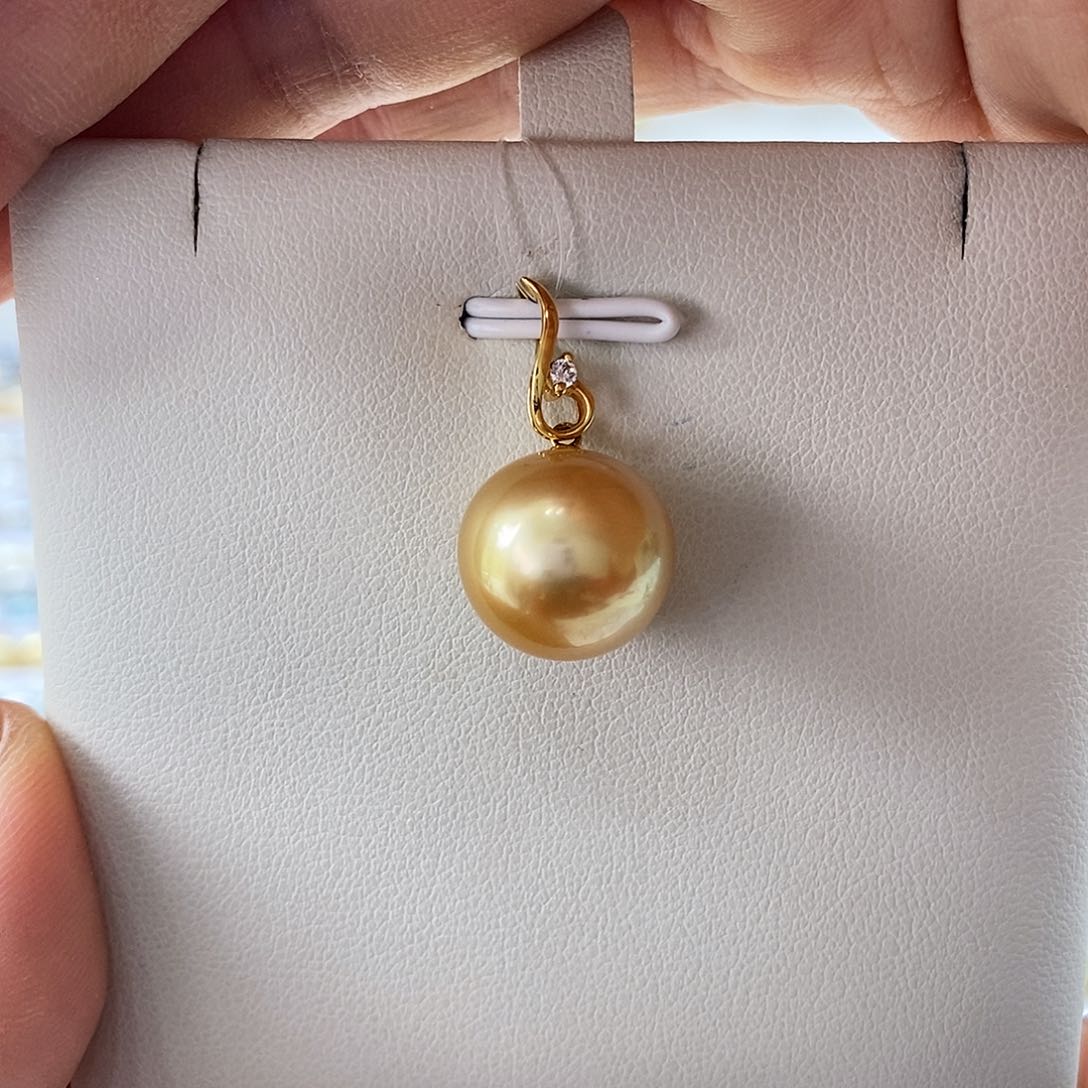 海水珍珠吊坠(不含链)18K金镶嵌南洋金珠13-14m m