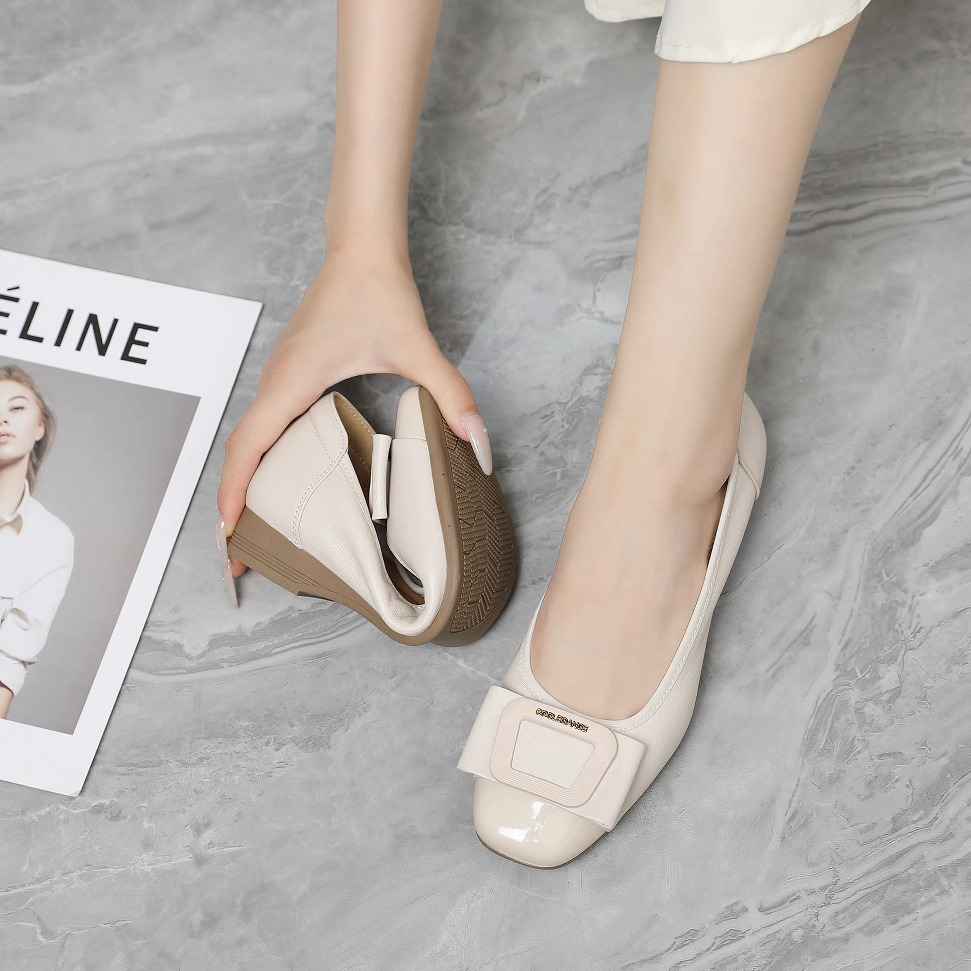 【撤柜清仓》2025秋季新款牛皮浅口单鞋女百搭时尚潮流女鞋 91691 