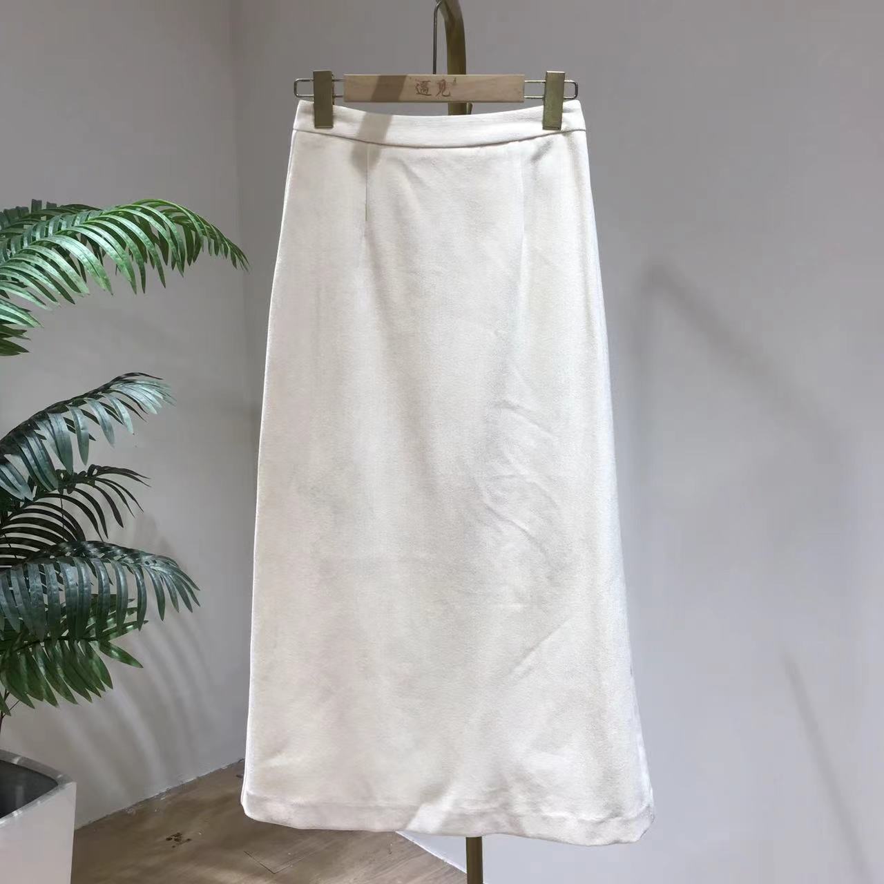 G2682高级感后开叉半身裙女秋冬新款高腰显瘦中长一步包臀直筒裙