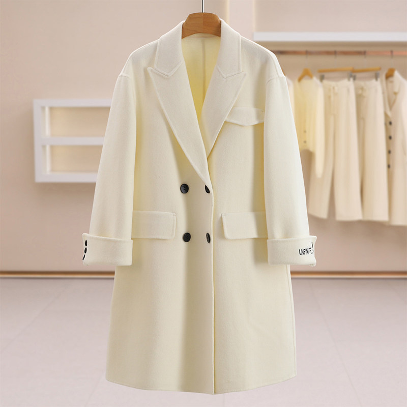 F8588-【佐】简约大气双排扣中长款双面呢大衣#WZS58B009