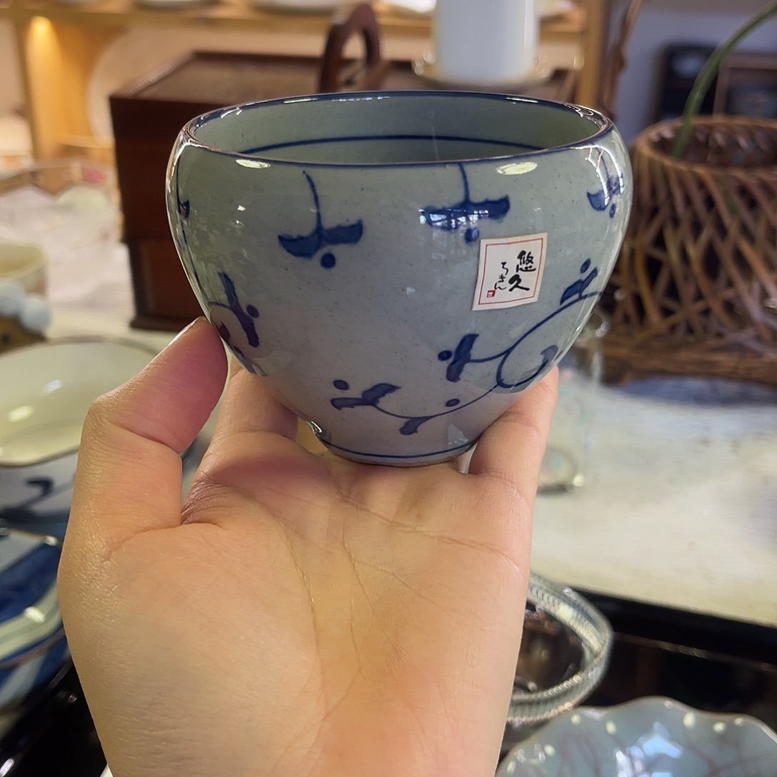 瓷片粗陶青花缠枝圆钵子可作咖啡杯5