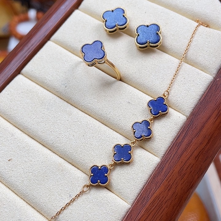 青金石套装银S925镶嵌三件套 