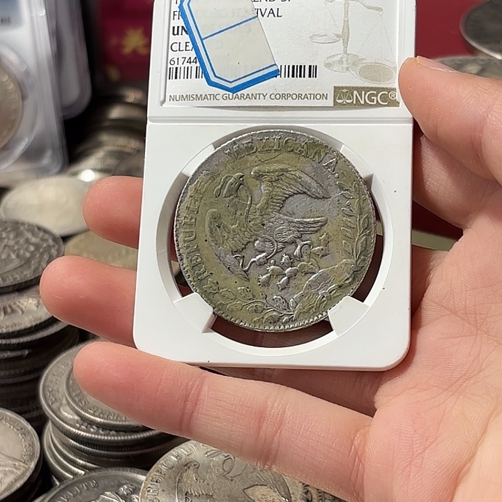 7***7银Ag900墨西哥花边鹰洋银币